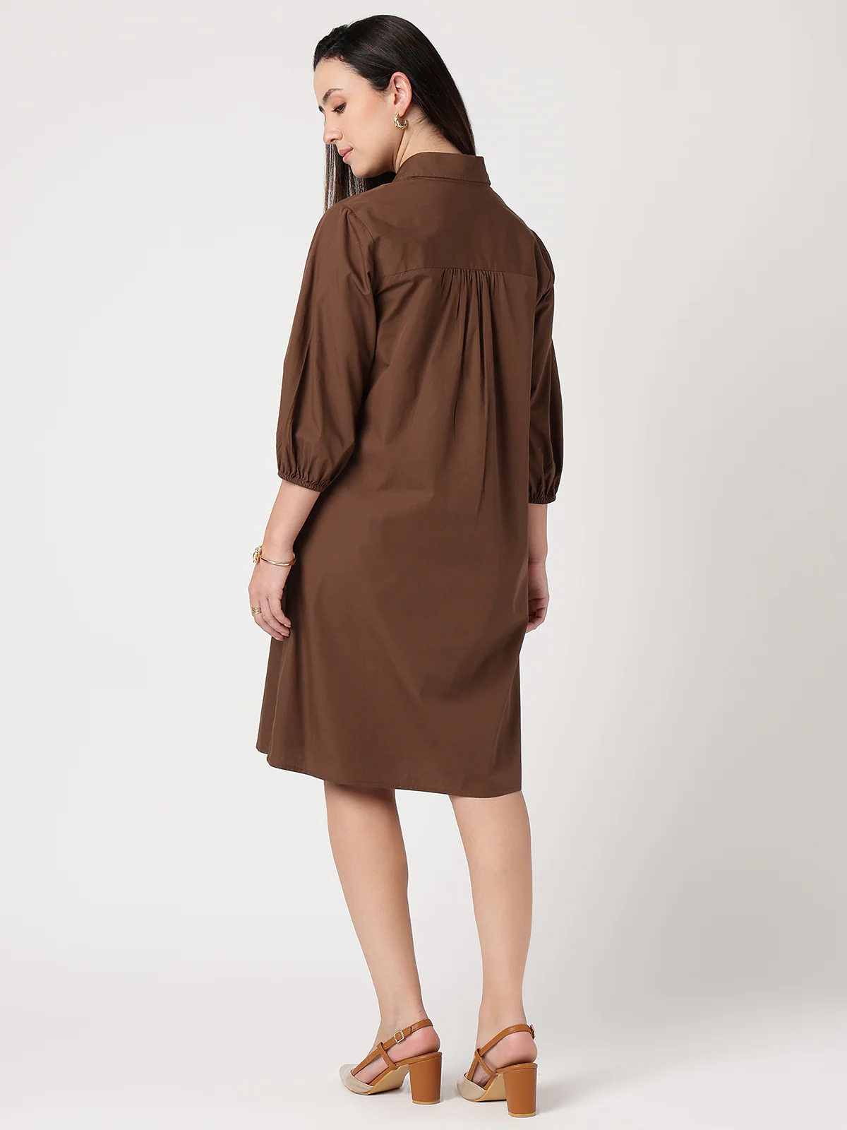 Women Brown Cotton Buttoned Shirt Dress - Image 2