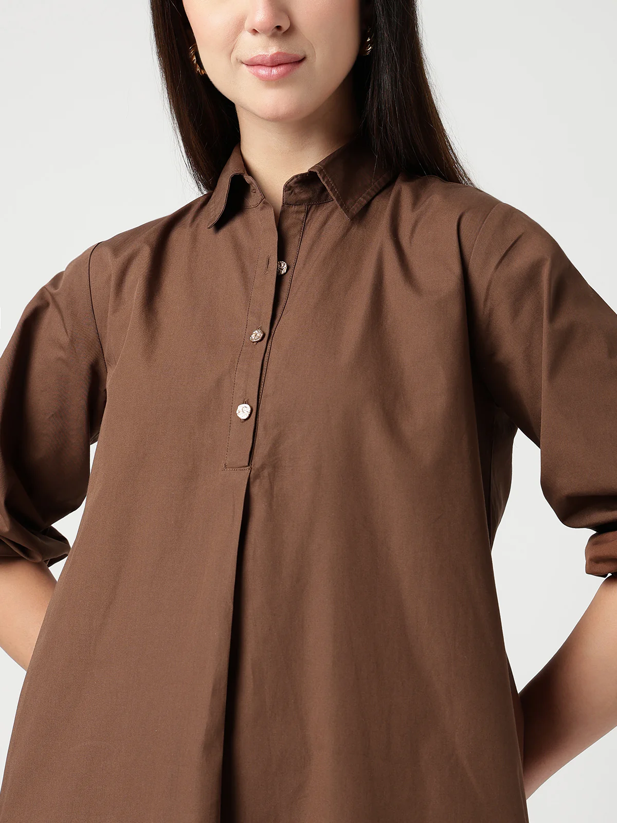 Women Brown Cotton Buttoned Shirt Dress - Image 6