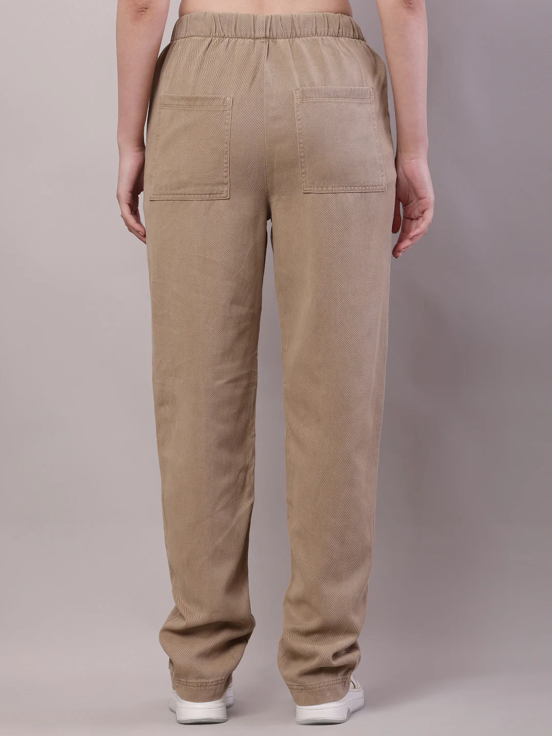 Women Brown Cotton Elastic Drawstring Trouser - Image 4