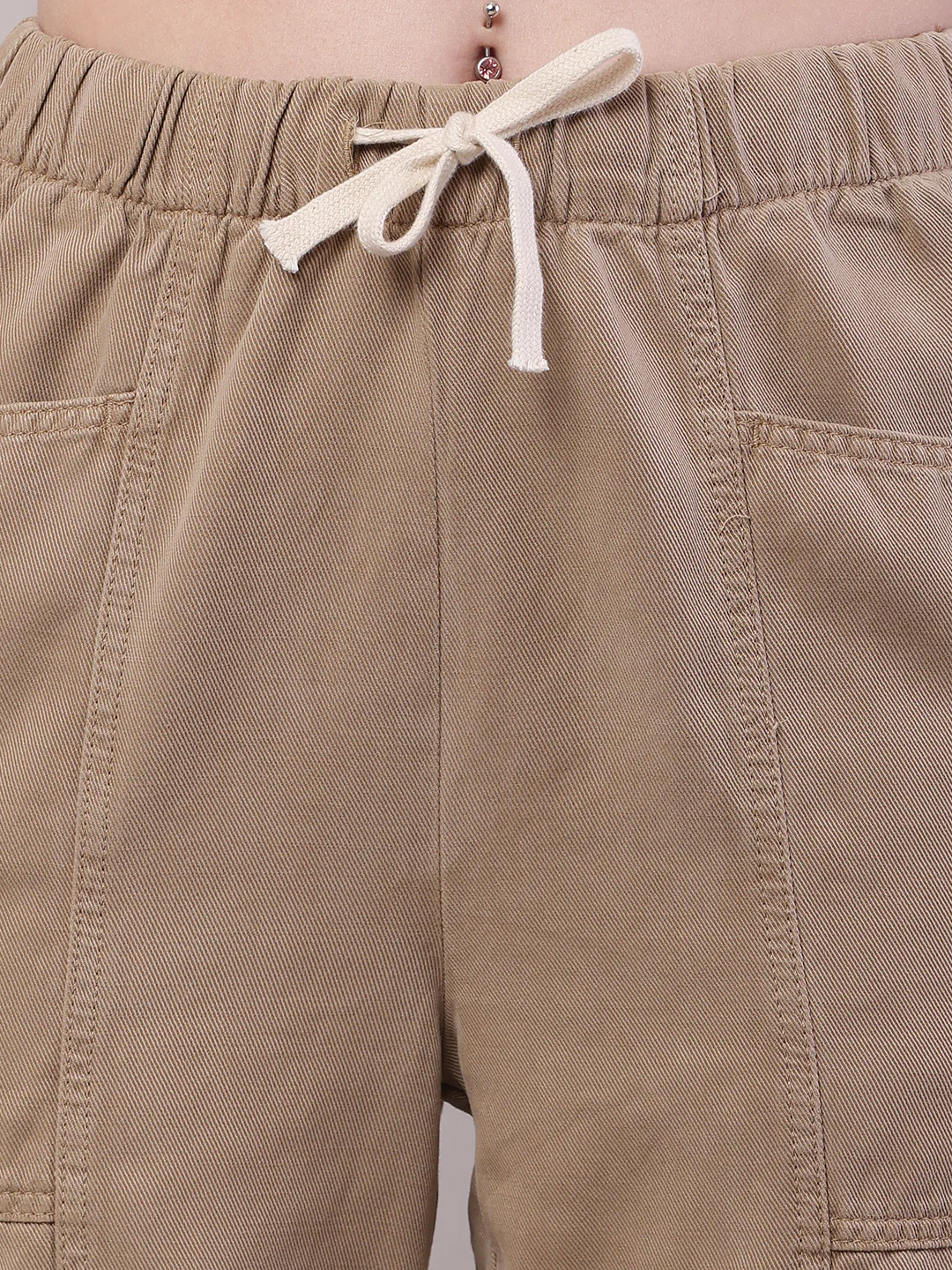 Women Brown Cotton Elastic Drawstring Trouser - Image 5