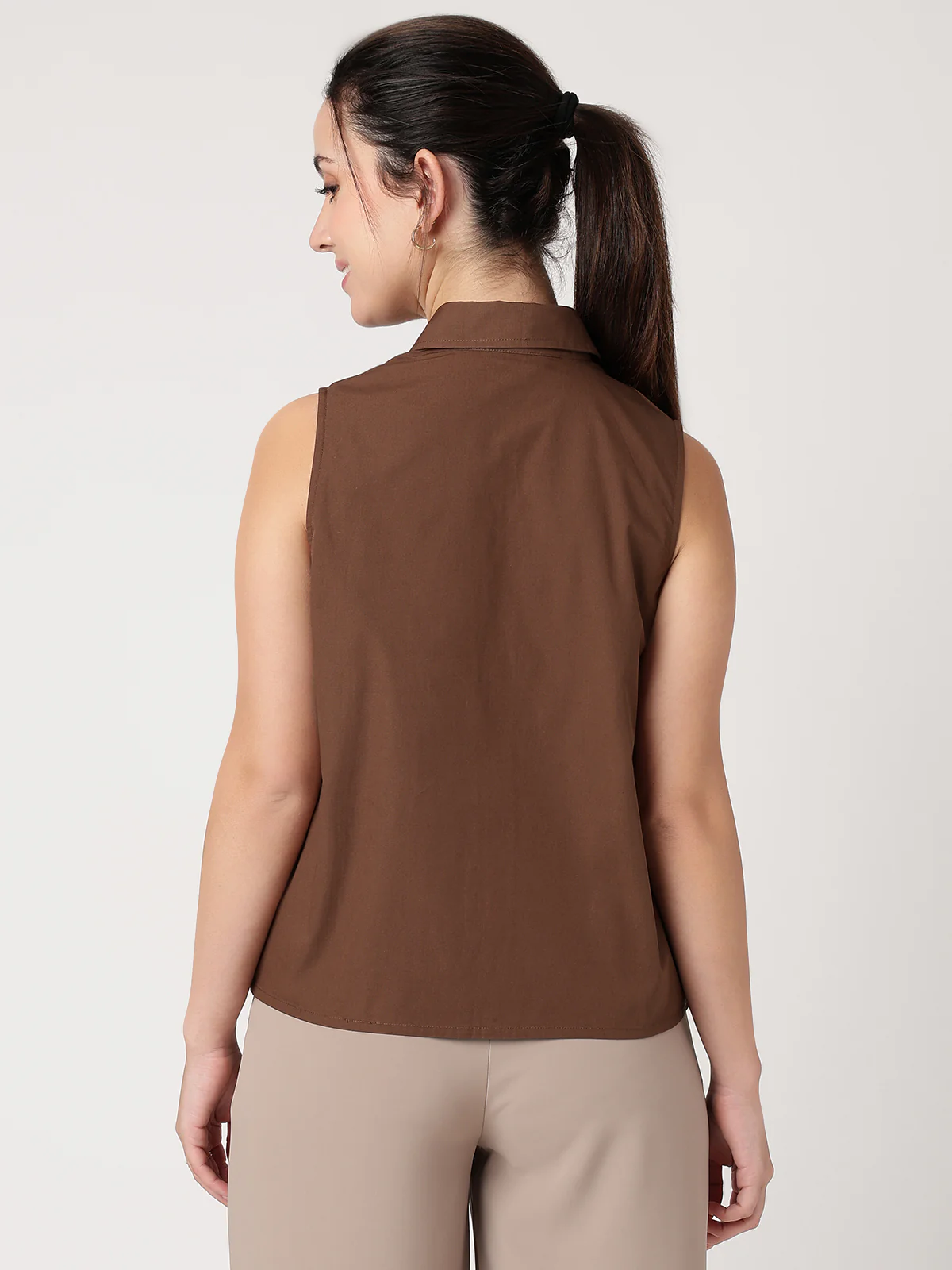 Women Brown Cotton Shirt - Image 2