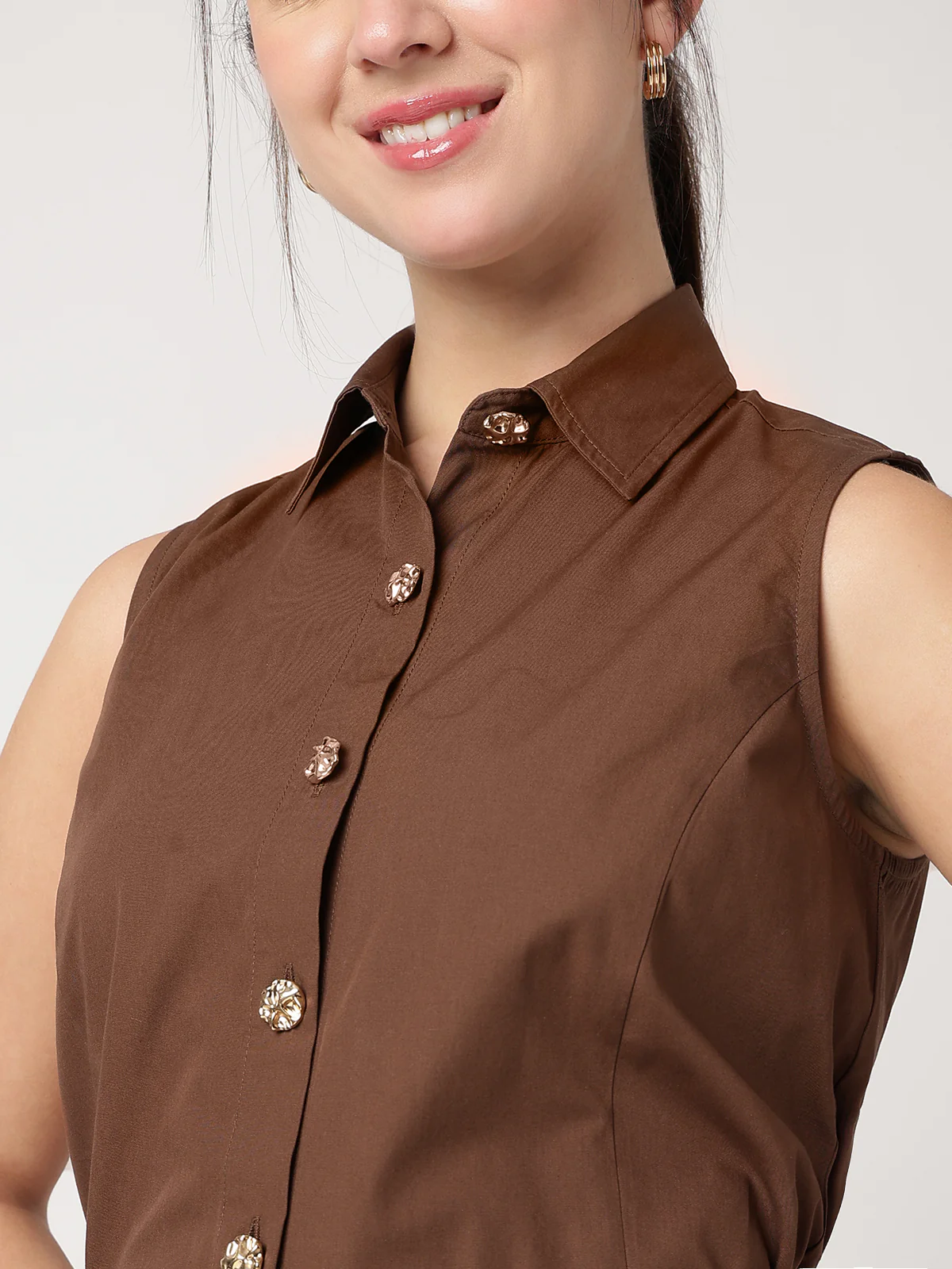 Women Brown Cotton Shirt - Image 4