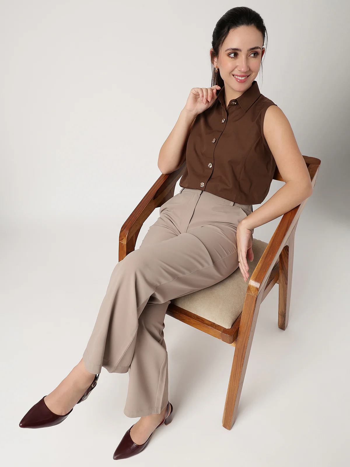 Women Brown Cotton Shirt - Image 5