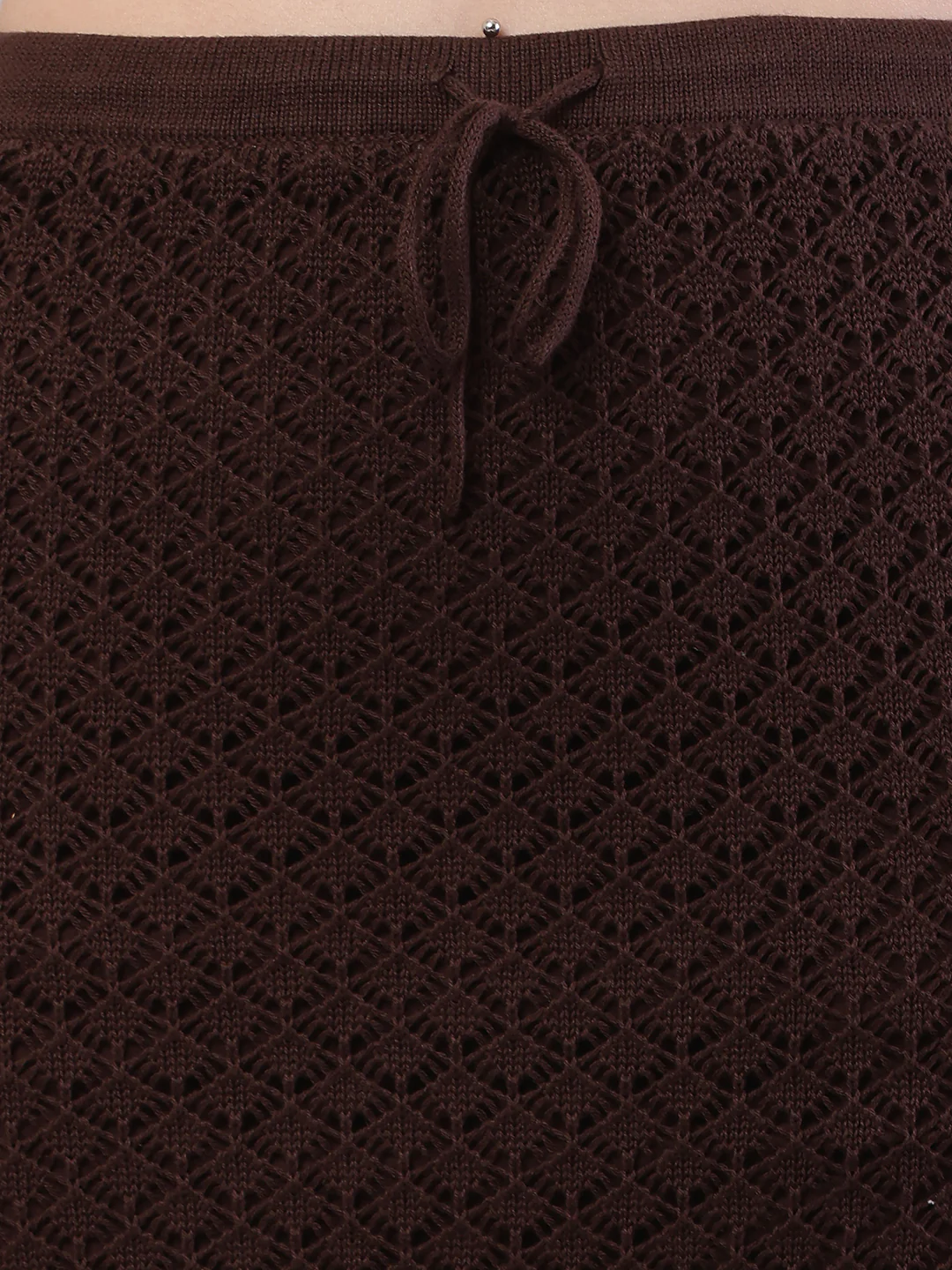 Women Brown Crochet Mesh Sheer Maxi Skirt - Image 5