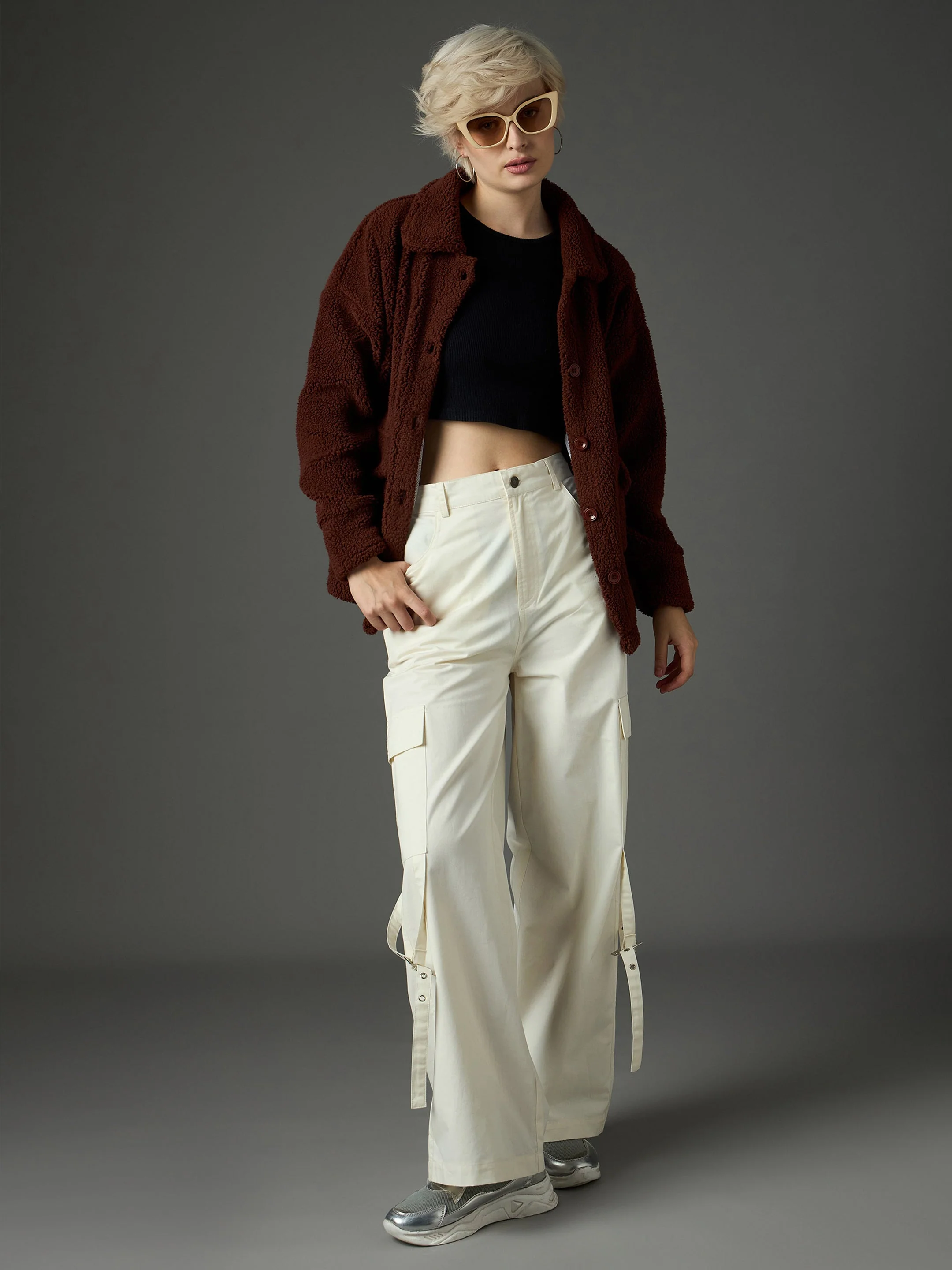 Women Brown Faux Fur Oversized Jacket - Image 2