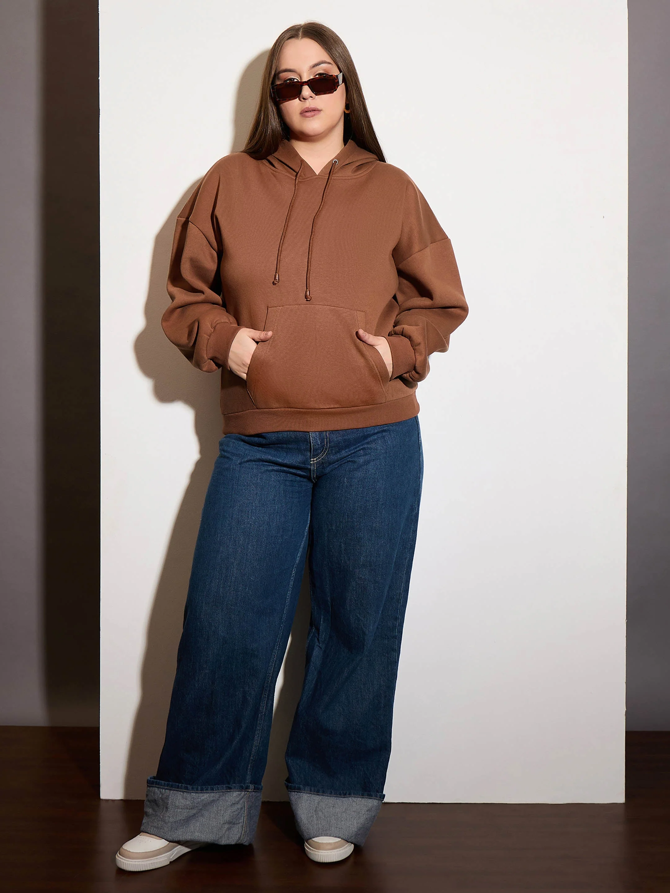 Women Brown Fleece Hoodie - Image 2