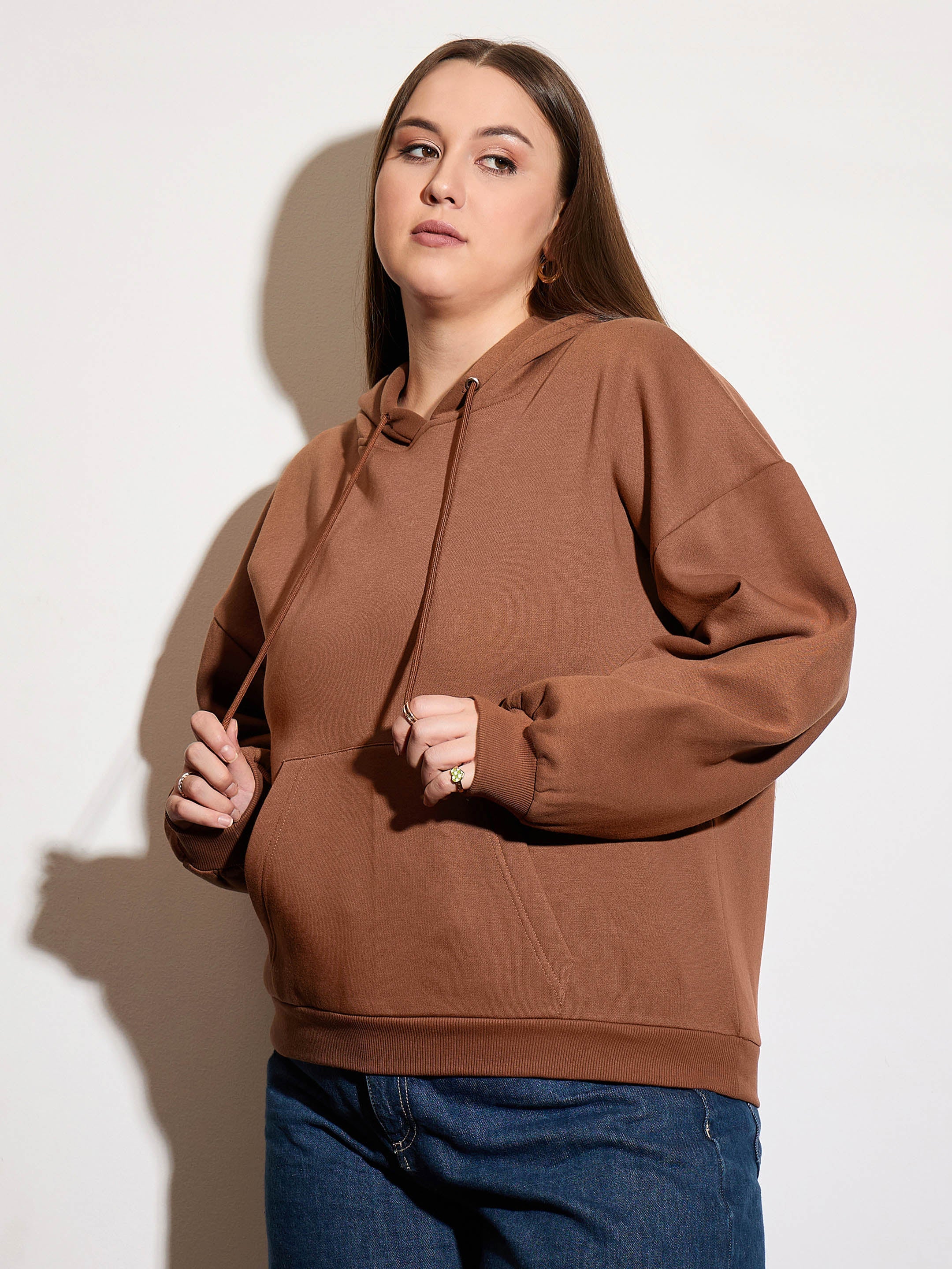 Women Brown Fleece Hoodie - Image 3