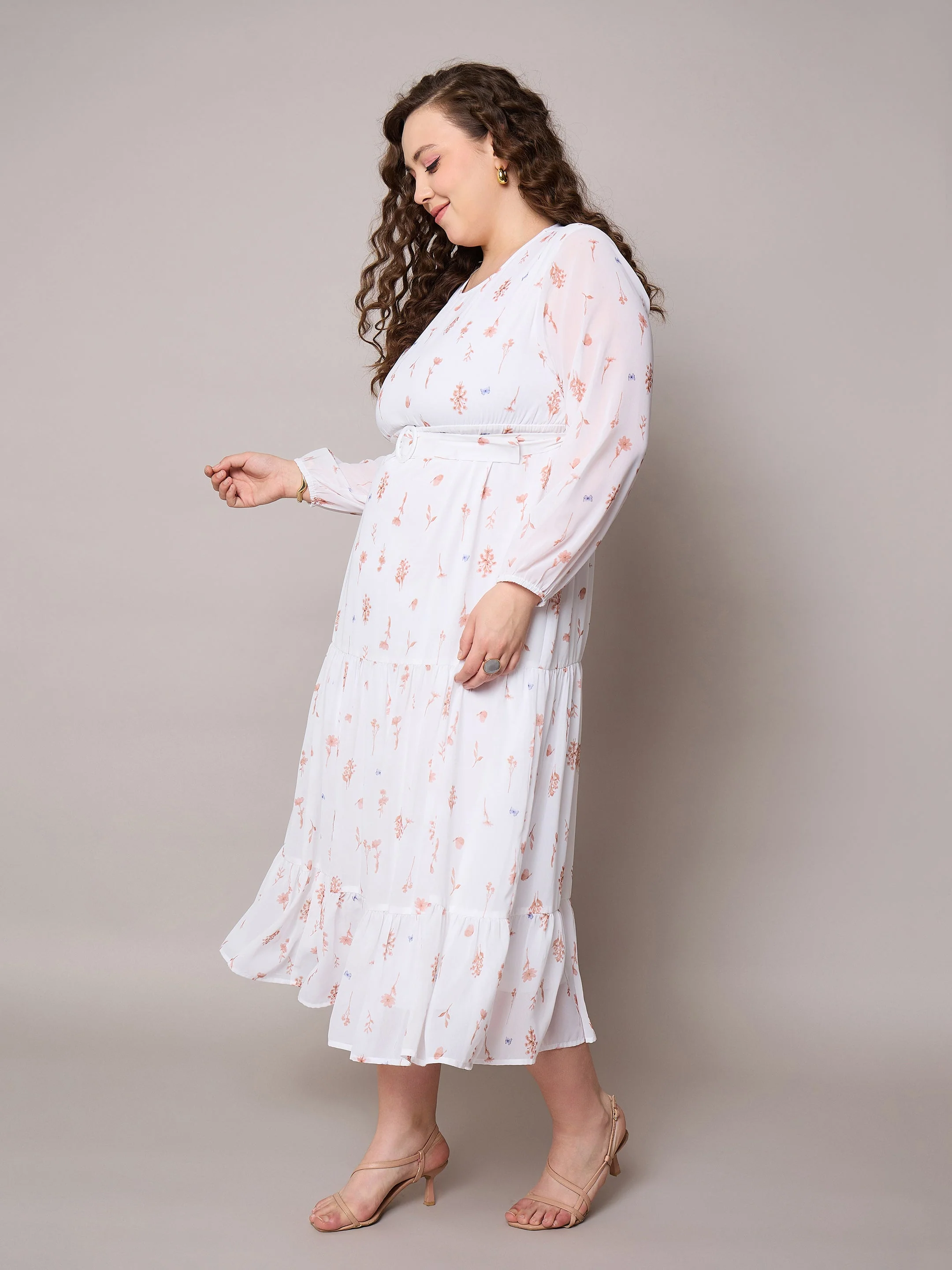 Women Brown Floral Tiered Maxi Dress - Image 3