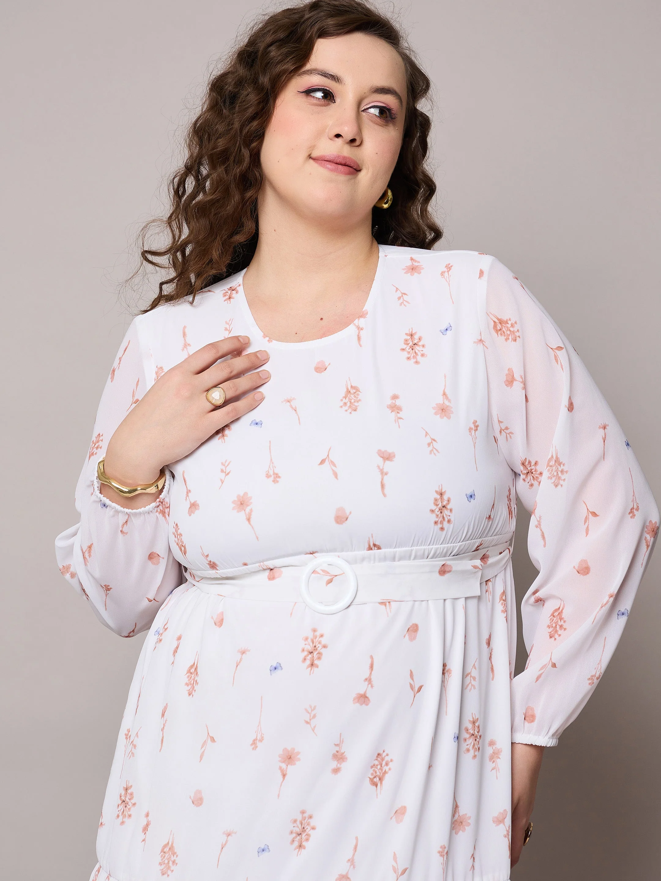 Women Brown Floral Tiered Maxi Dress - Image 4