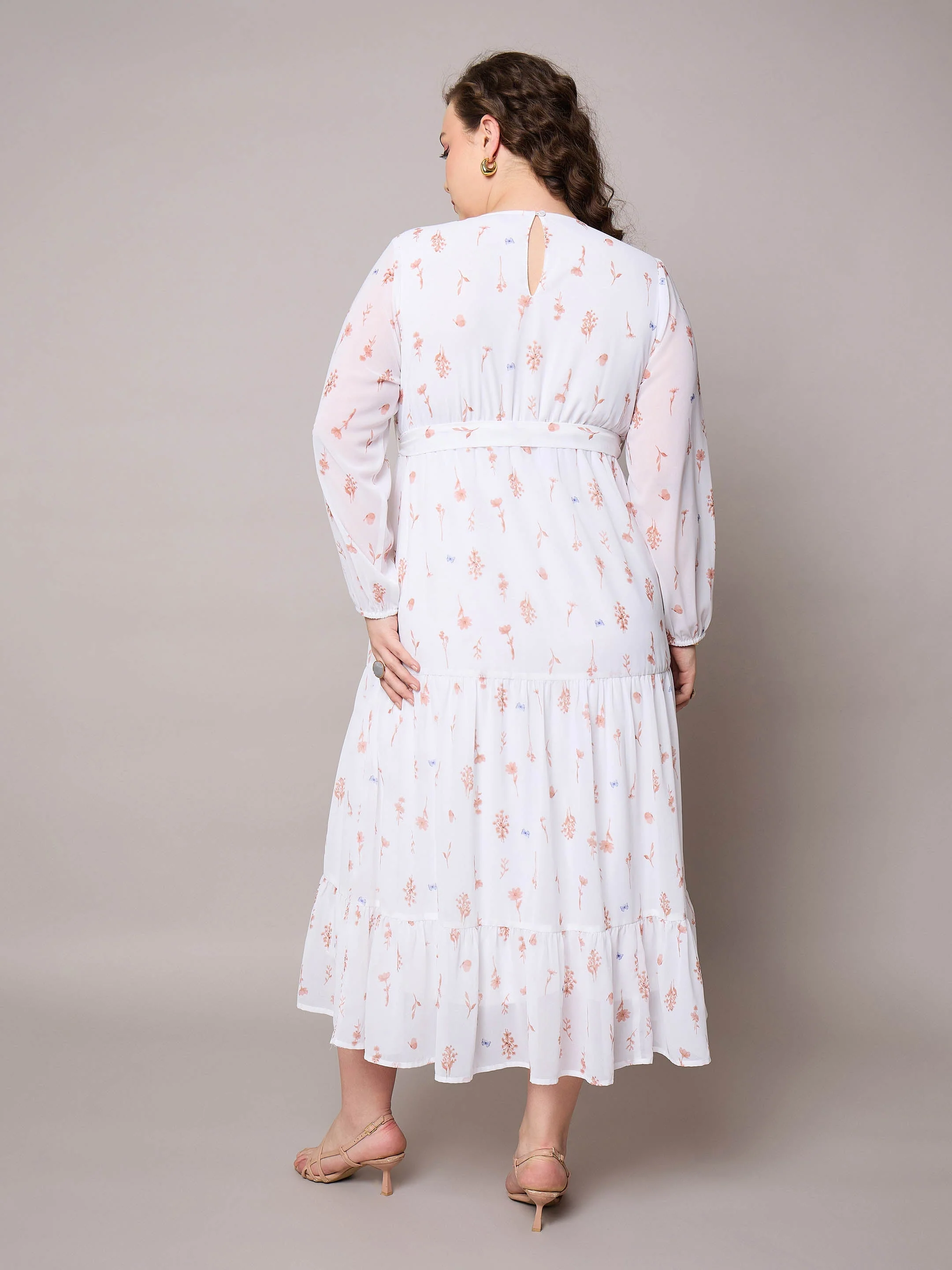 Women Brown Floral Tiered Maxi Dress - Image 5