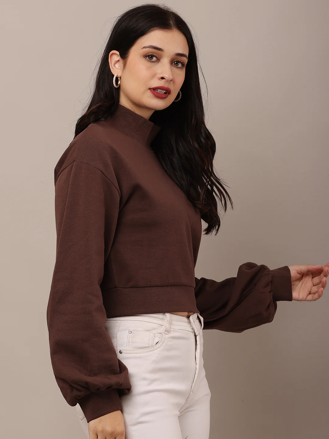 Women Brown Full Sleeve Sweatshirt - Image 3