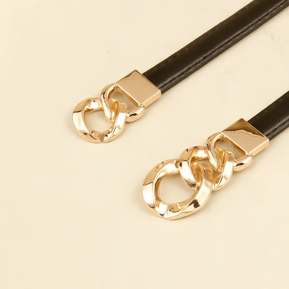 Women Brown Gold Chain Buckle Brown Belt - Image 2