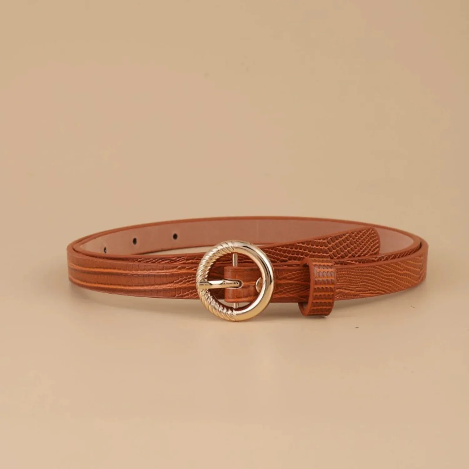 Women Brown Gold Infinity Buckle Belt