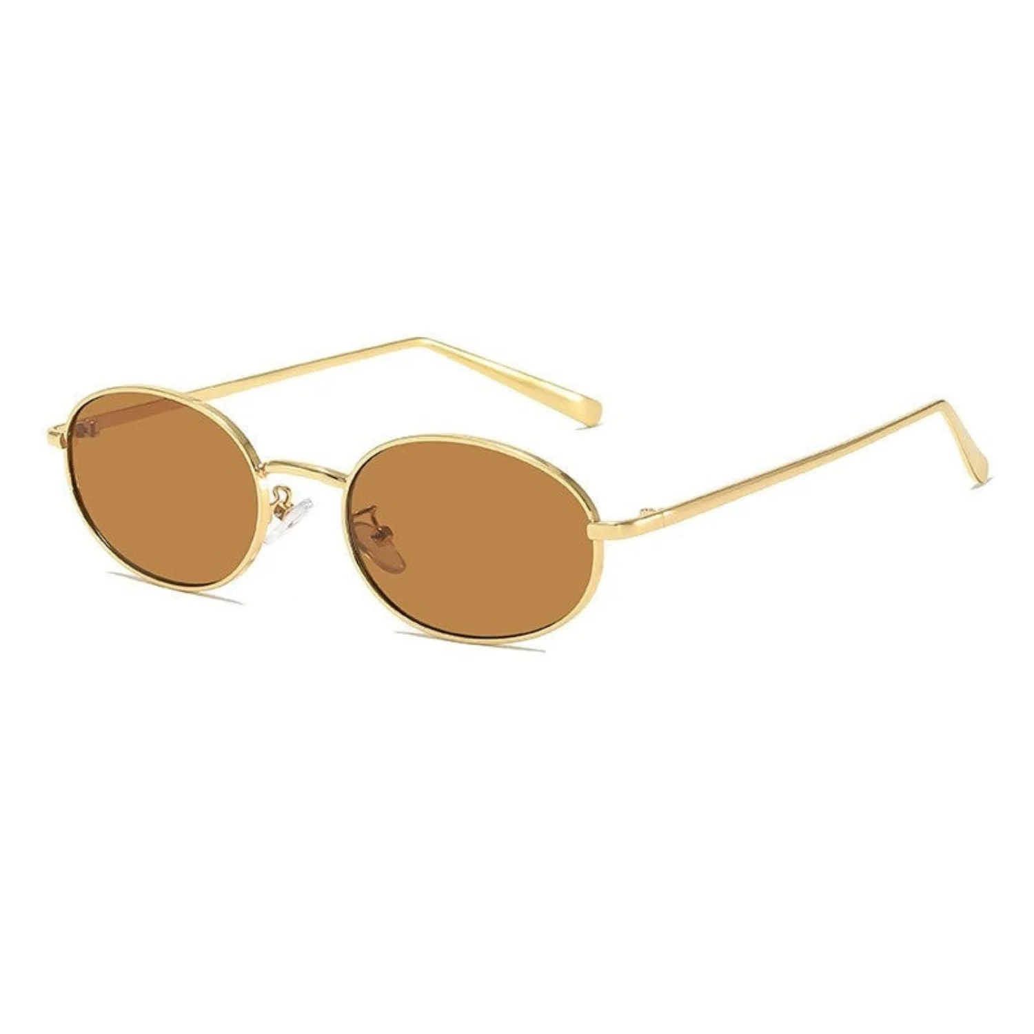 Women Brown Gold Round Sunglasses - Image 2