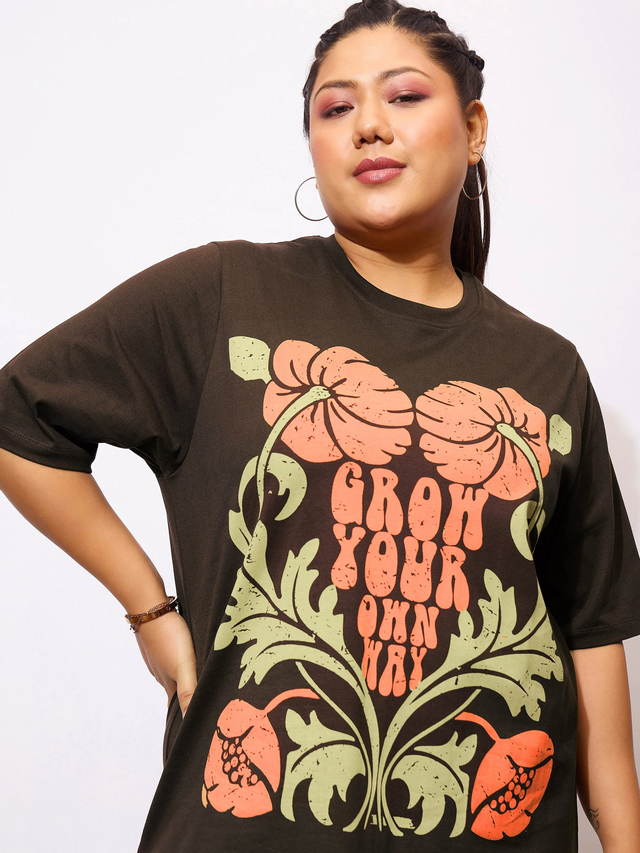 Women Brown GROW YOUR OWN WAY T Shirt Dress - Image 4