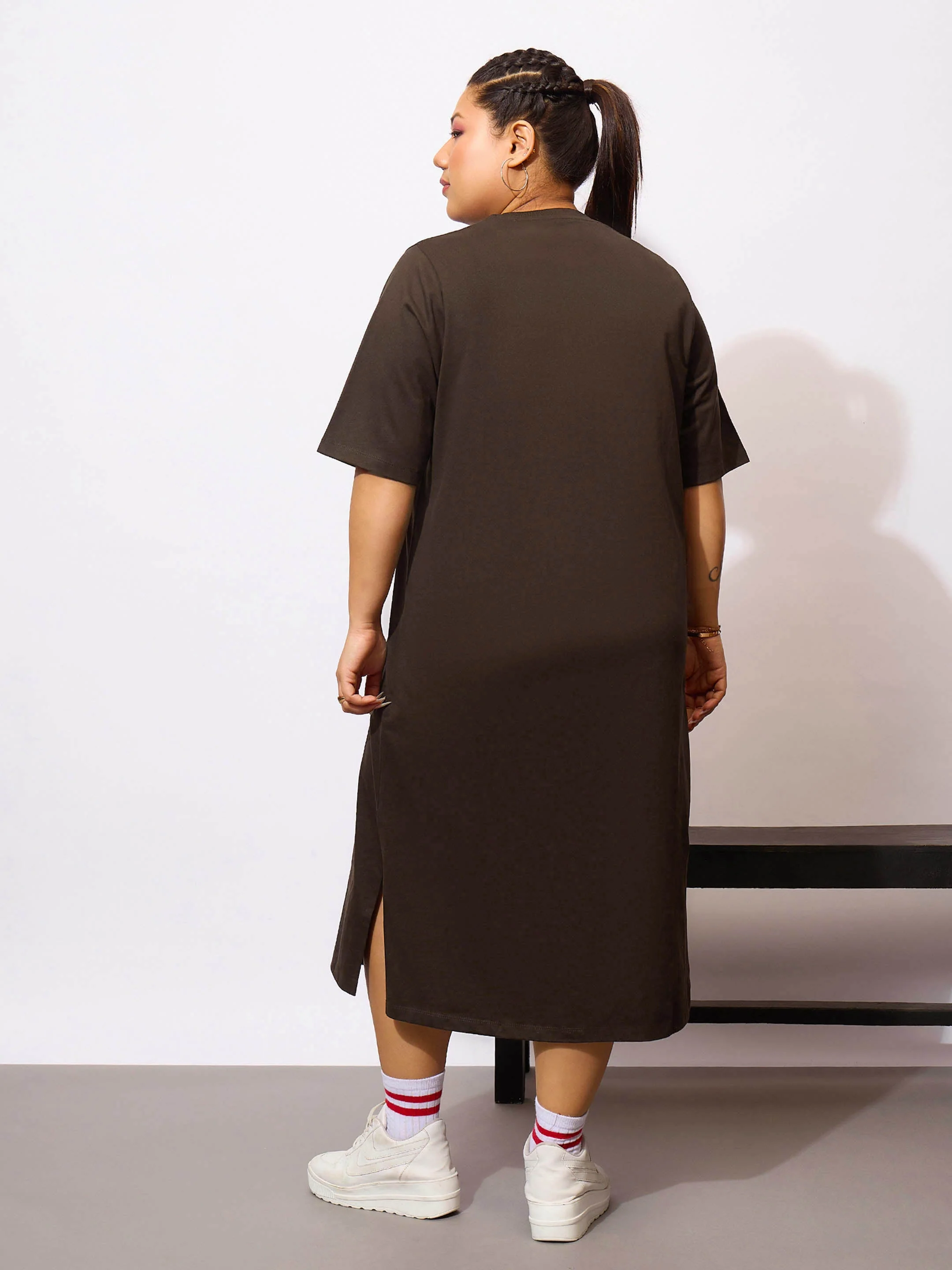 Women Brown GROW YOUR OWN WAY T Shirt Dress - Image 5