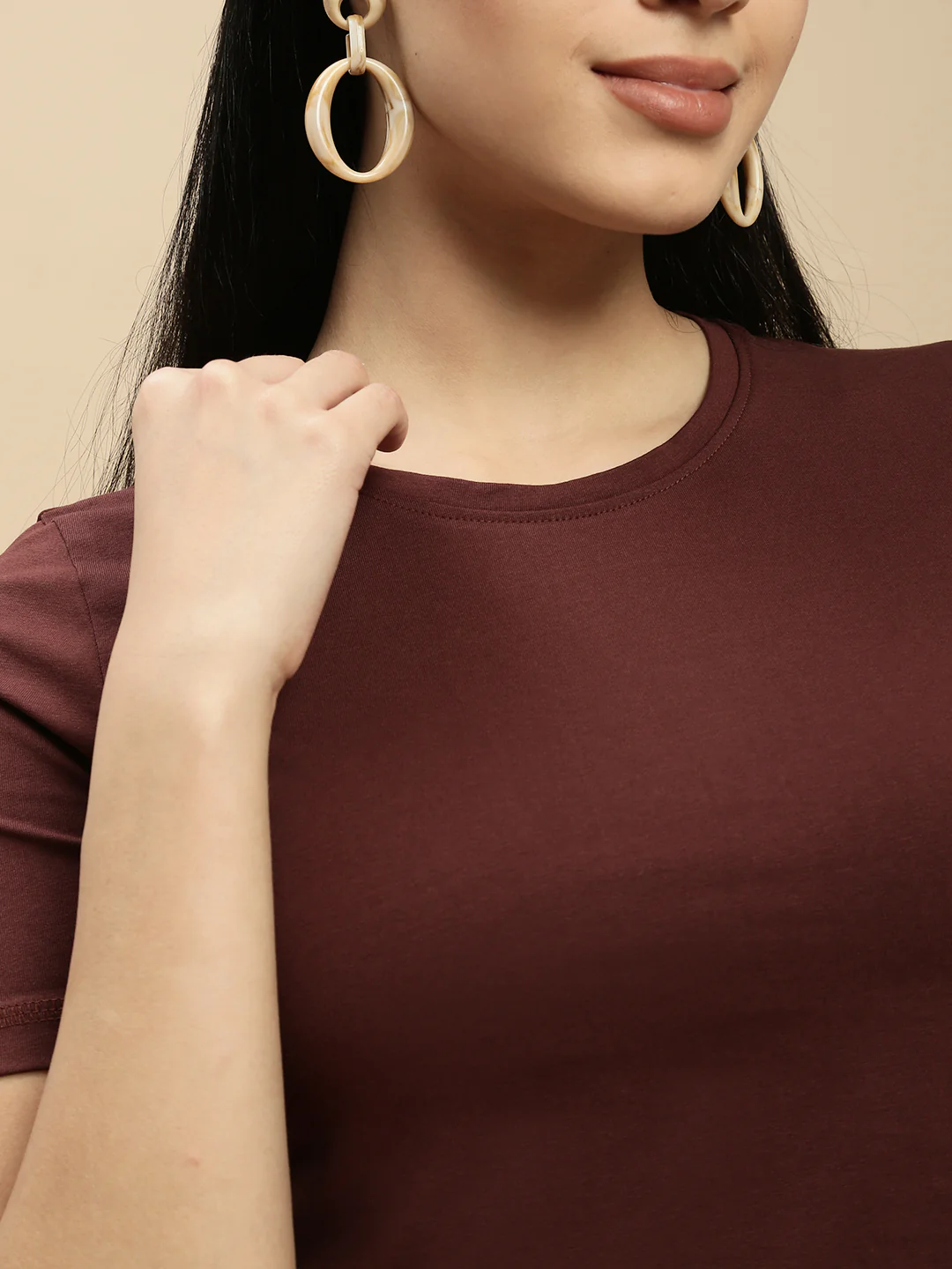 Women Brown Half Sleeve Crop Top - Image 4