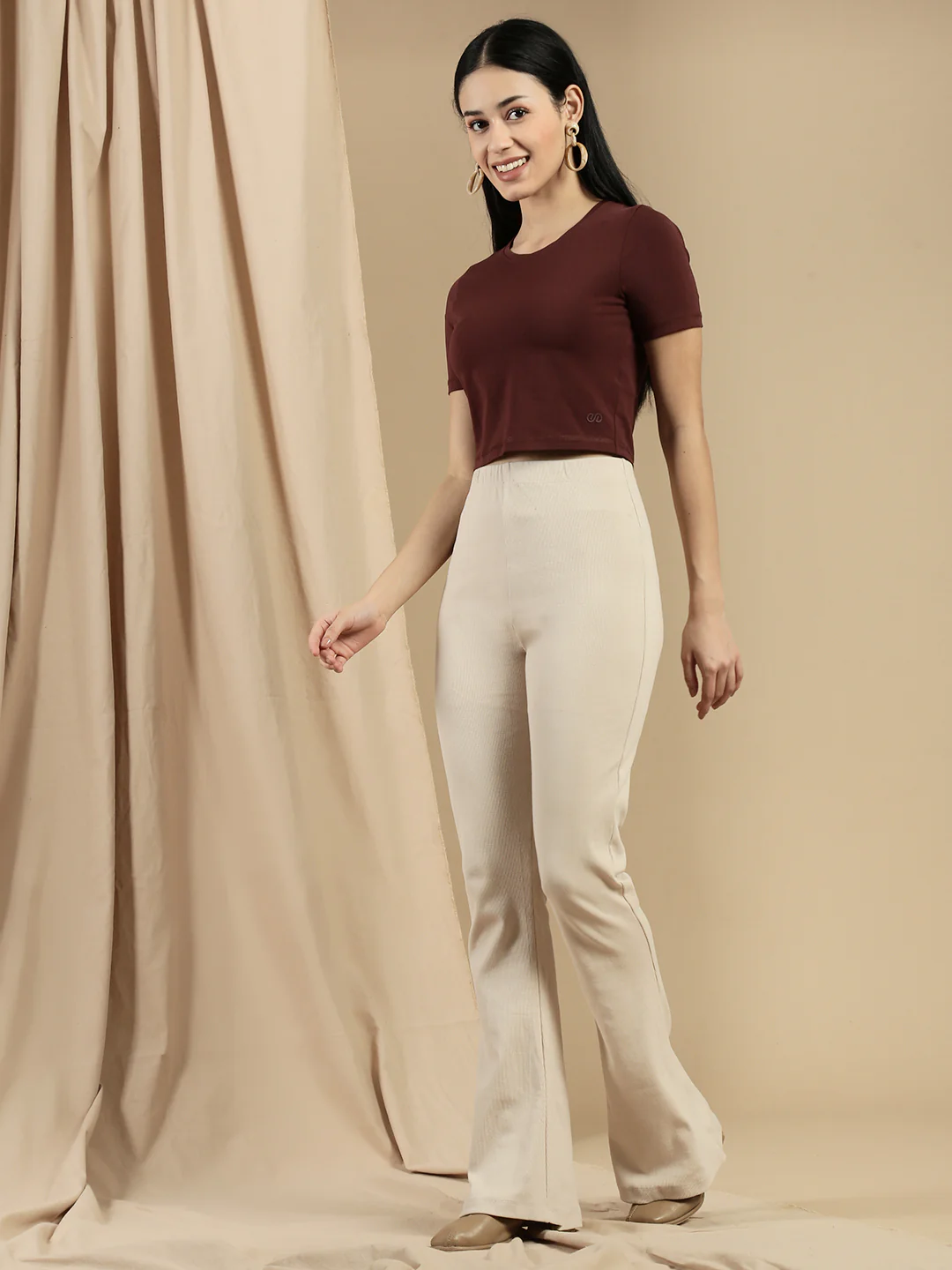 Women Brown Half Sleeve Crop Top - Image 6