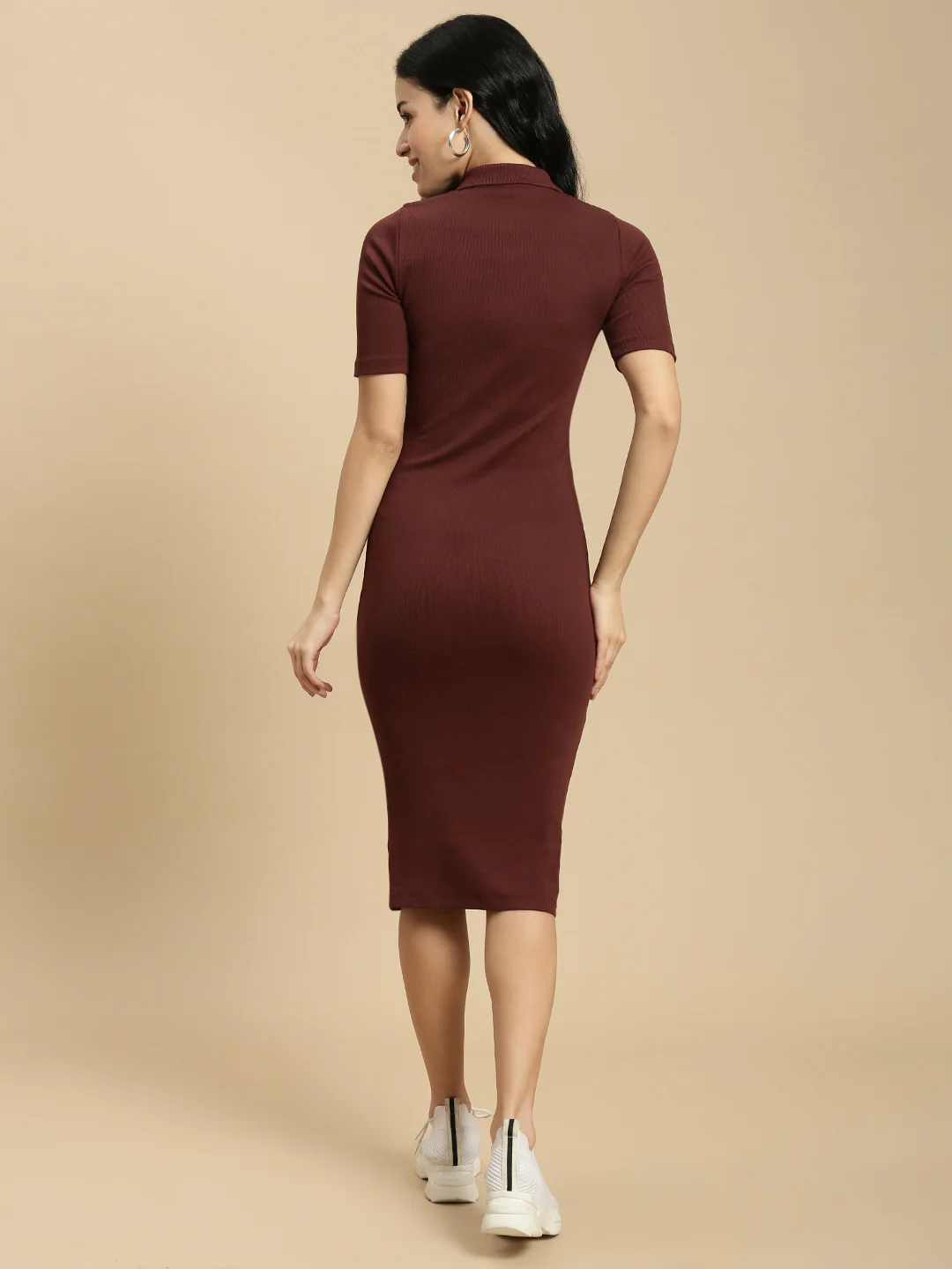 Women Brown Half Sleeve Dress - Image 3