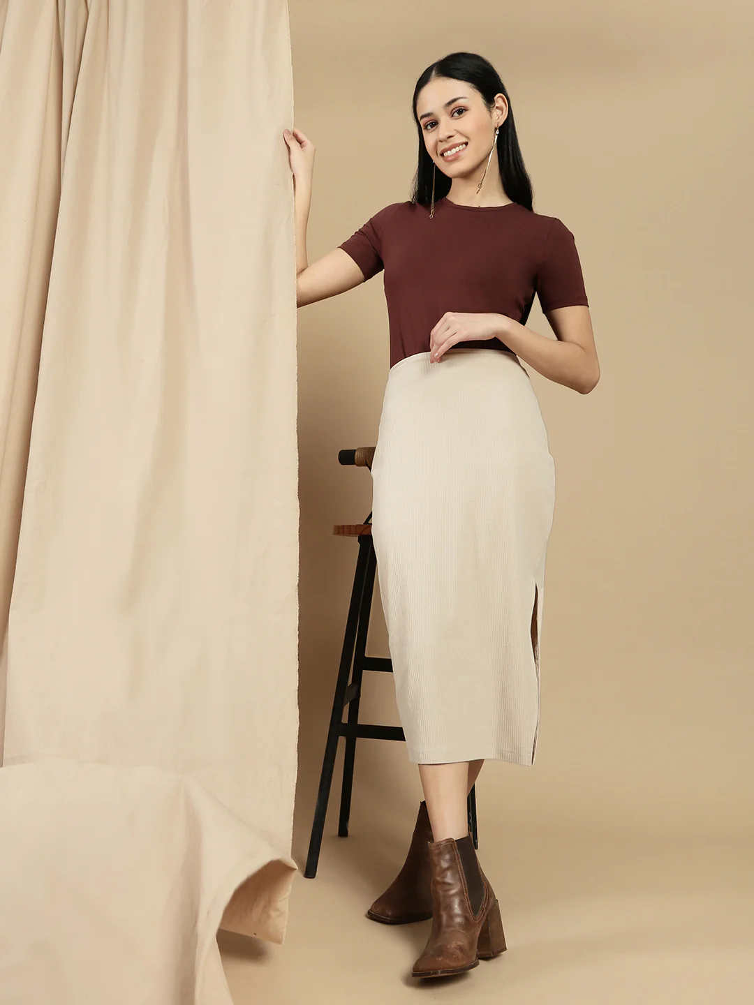 Women Brown Half Sleeve Top