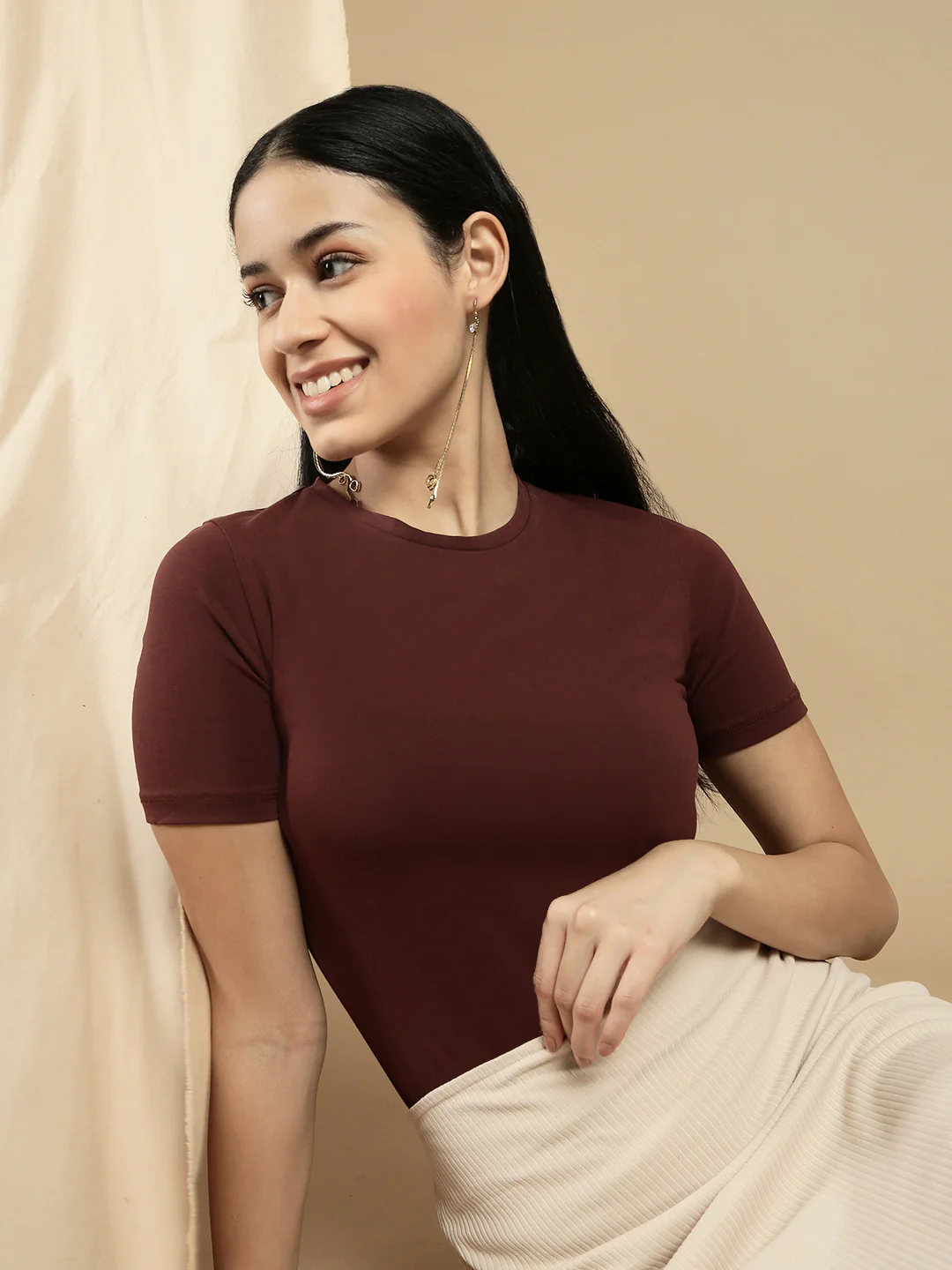 Women Brown Half Sleeve Top - Image 2