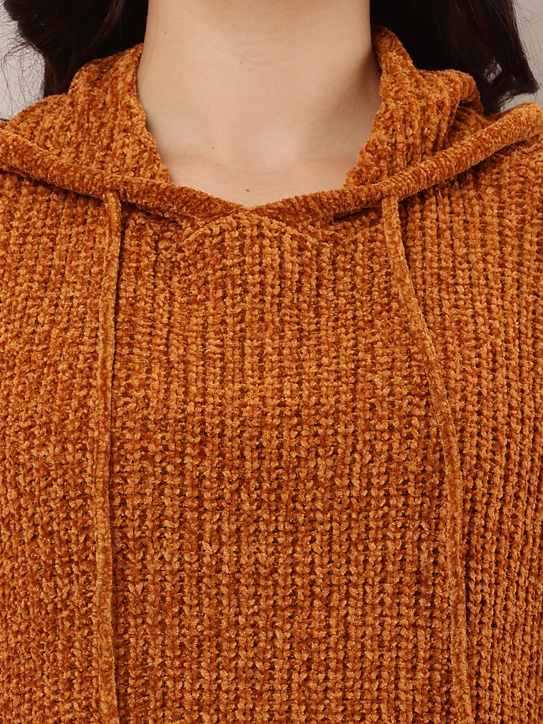 Women Brown Hooded Knitted Sweatshirt - Image 4