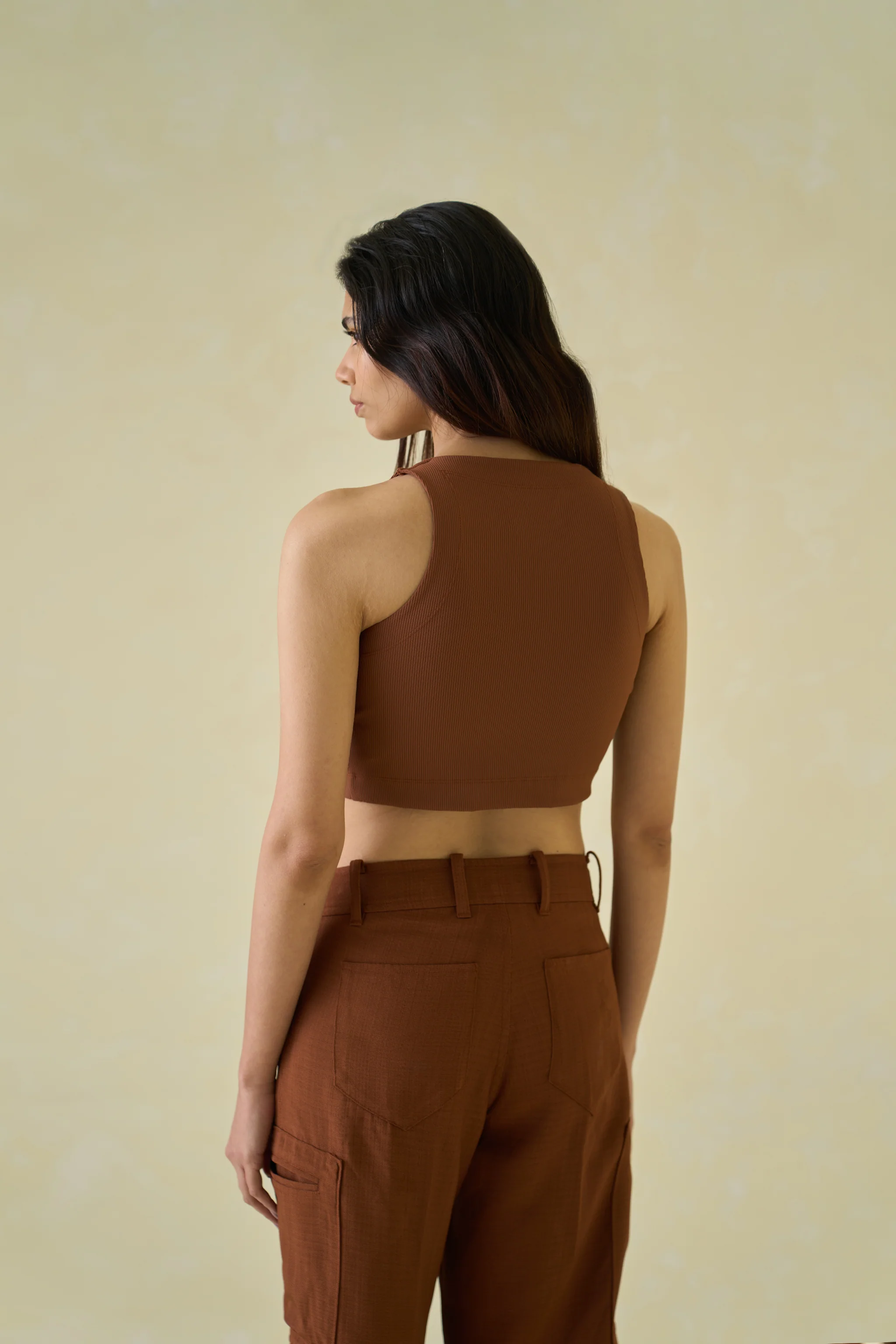 Women Brown Kolam Cropped Cotton Tank Top - Image 4