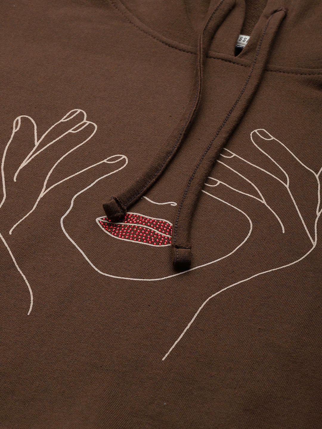 Women Brown Line Art Crop Hoodie With Track Pants - Image 2
