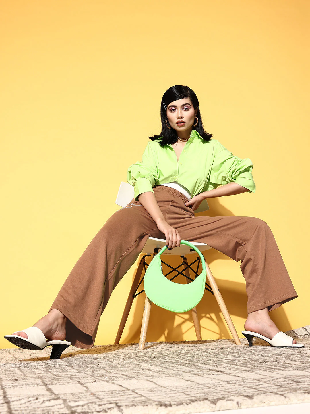 Women Brown Line Art Wide Leg Terry Track Pants - Image 4