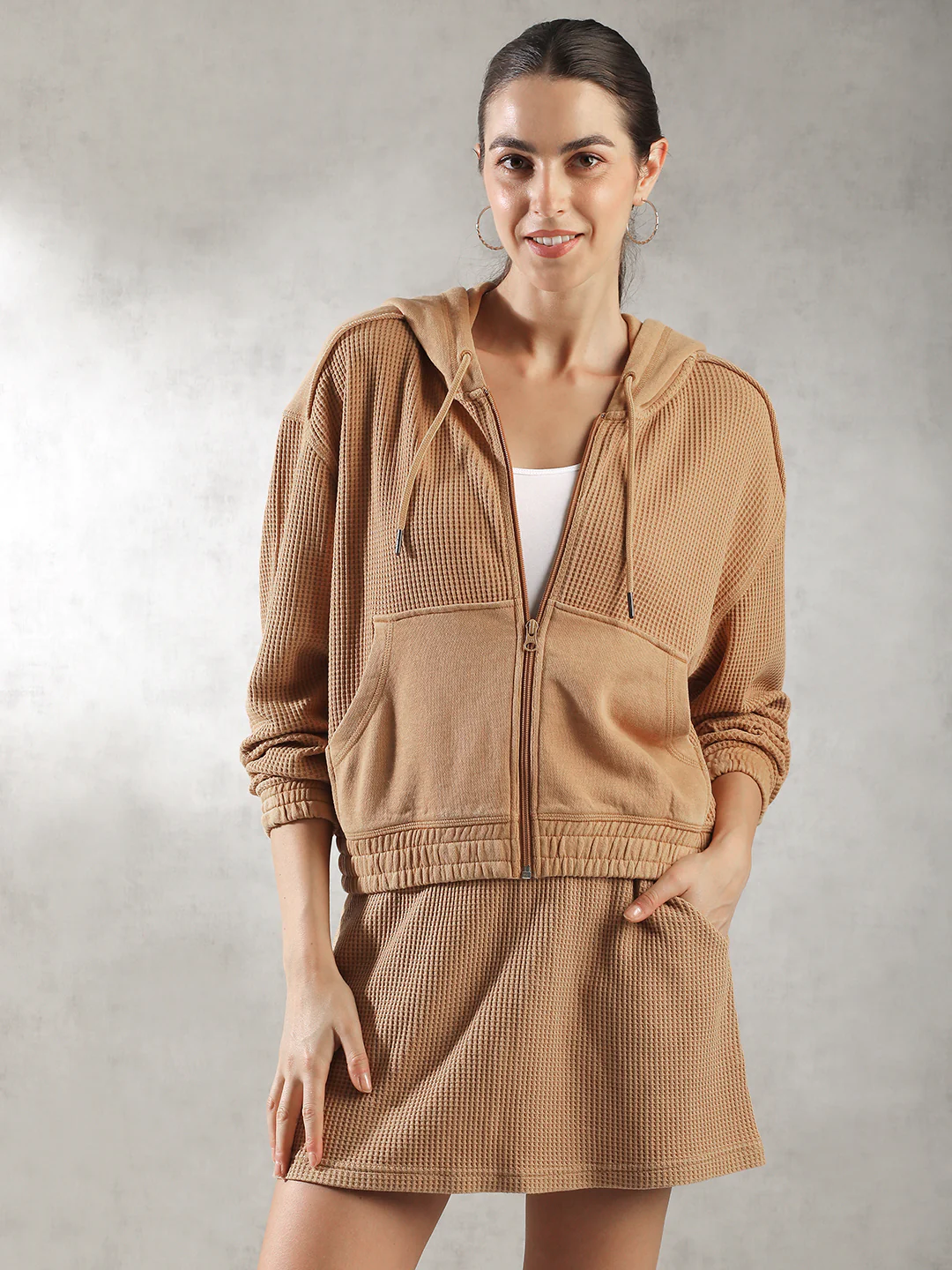Women Brown Waffle Textured Jacket - Image 5