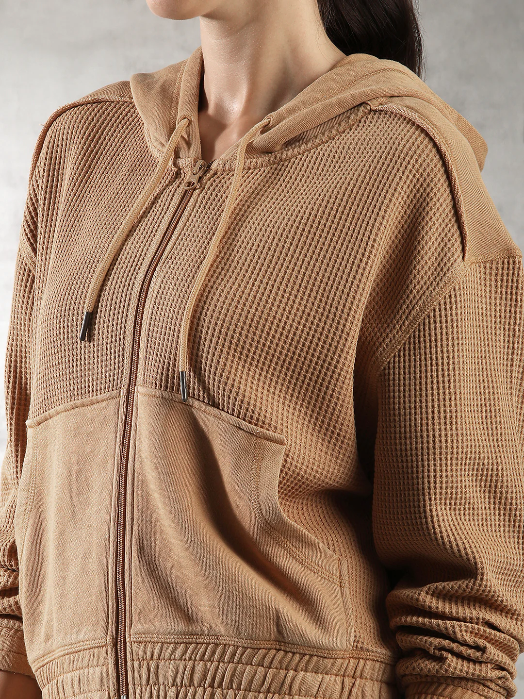 Women Brown Waffle Textured Jacket - Image 6
