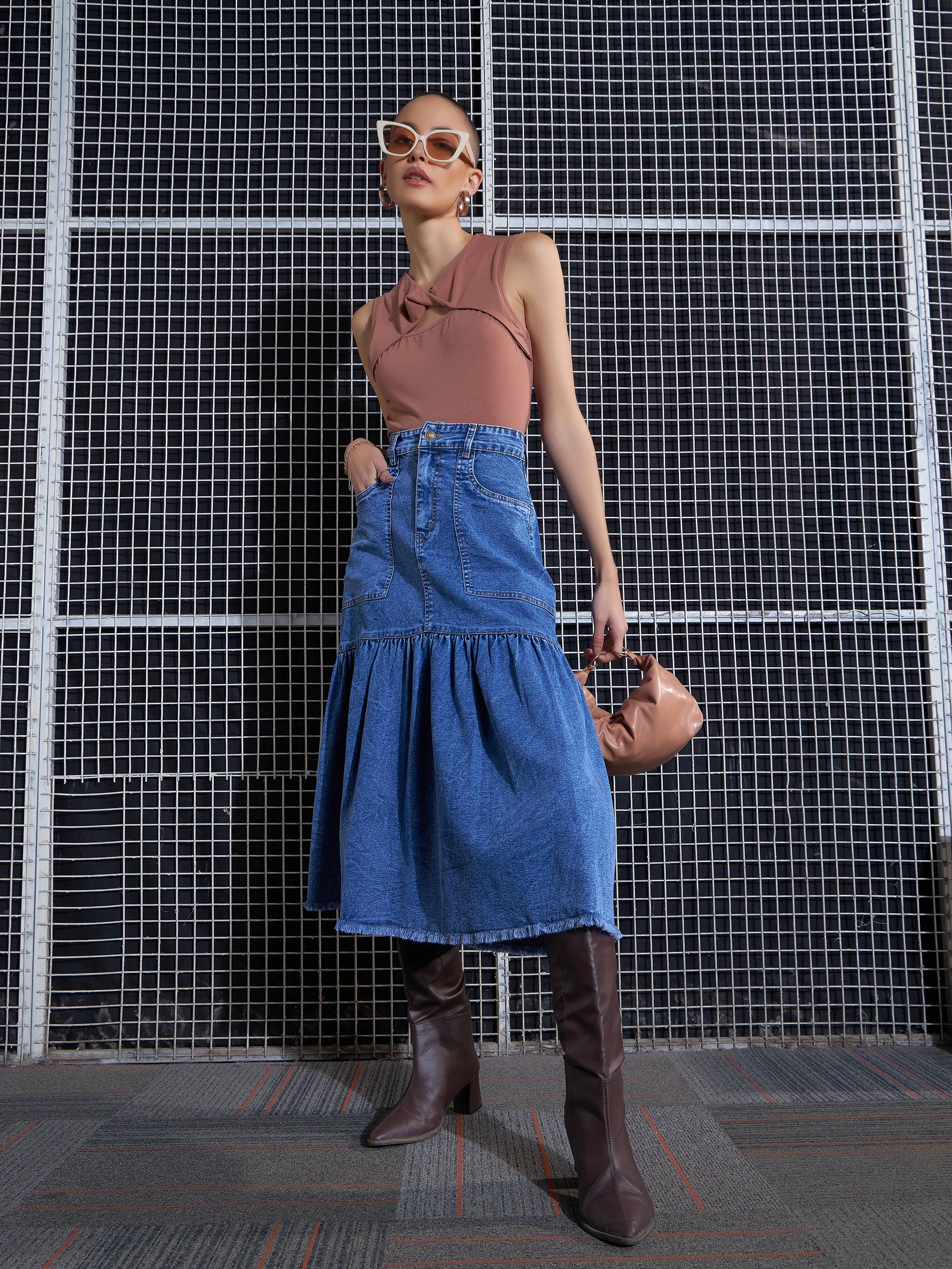 Women Brown Neck Twisted Top - Image 2