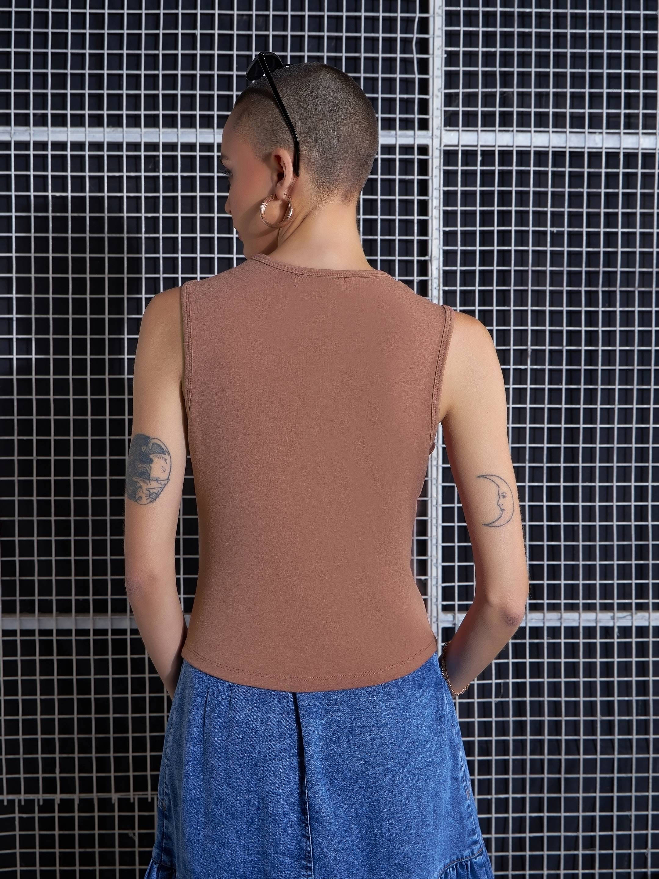 Women Brown Neck Twisted Top - Image 5