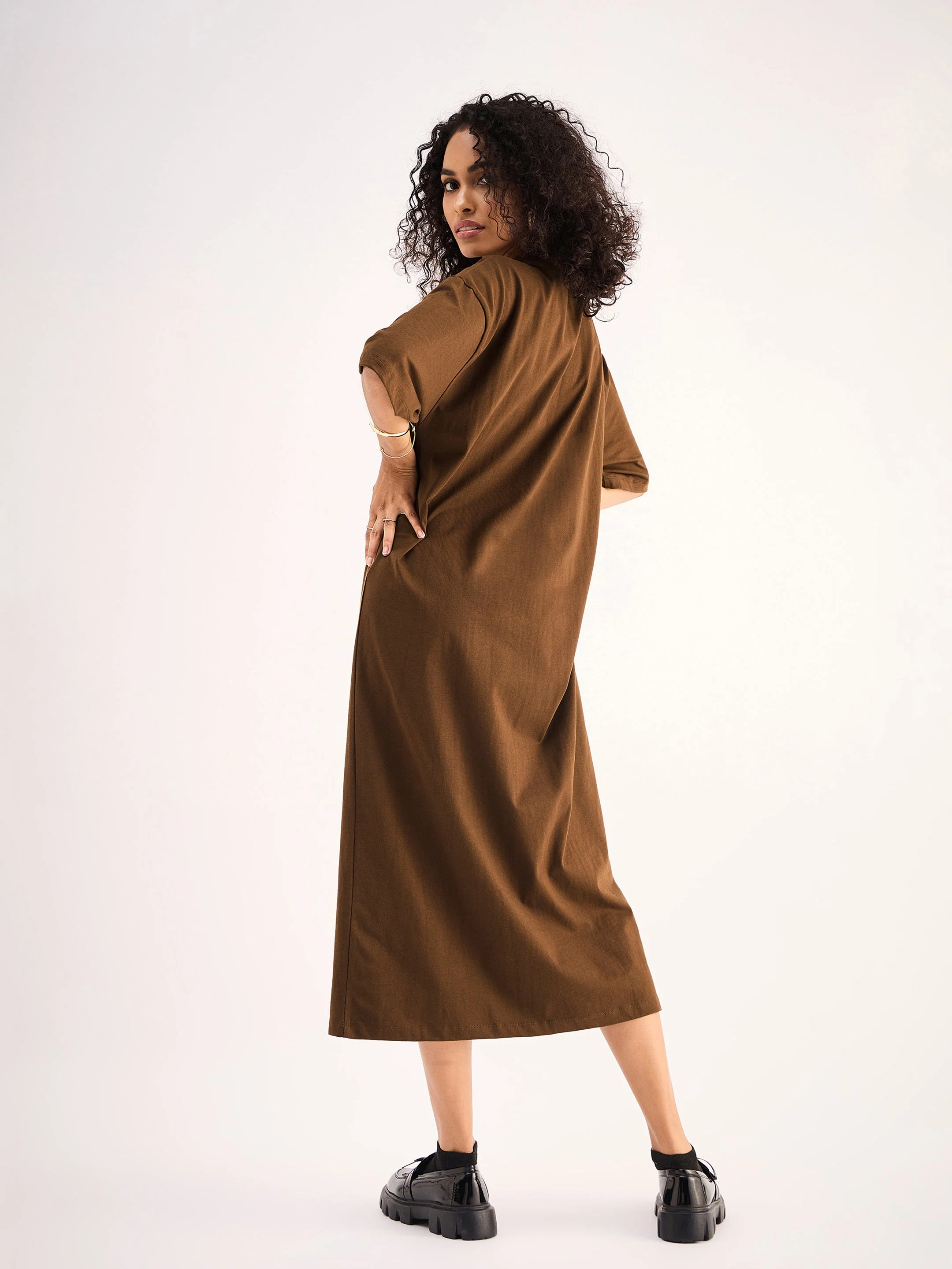 Women Brown Oversized T-Shirt Dress - Image 2