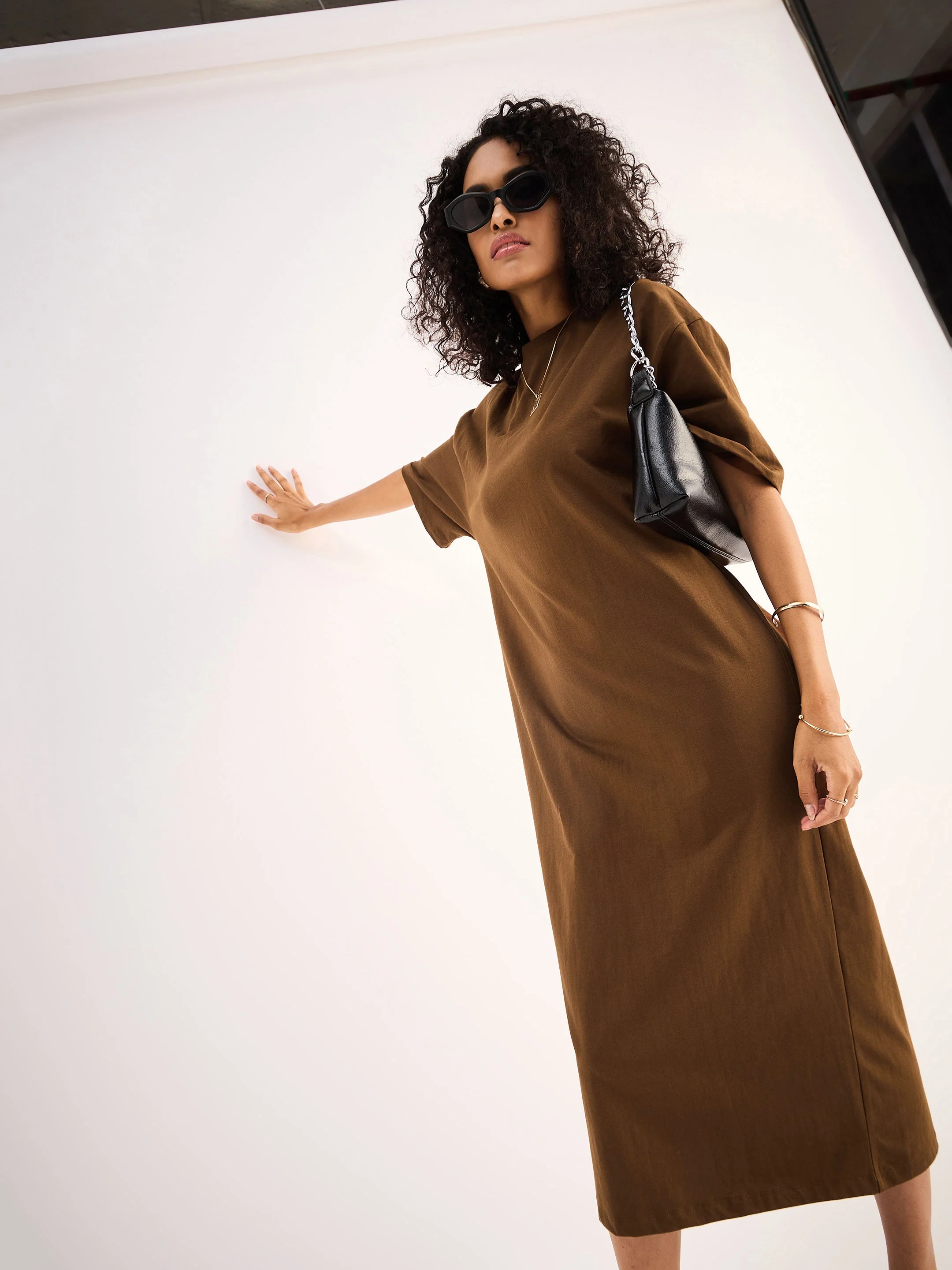 Women Brown Oversized T-Shirt Dress - Image 4