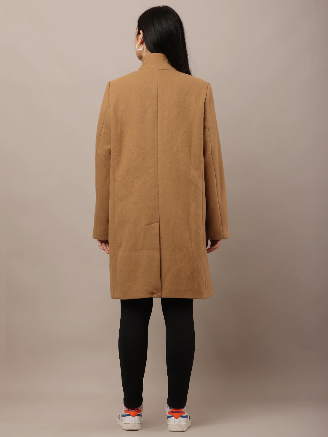 Women Brown Polyester High-Neck Stylish Trench Coat - Image 4