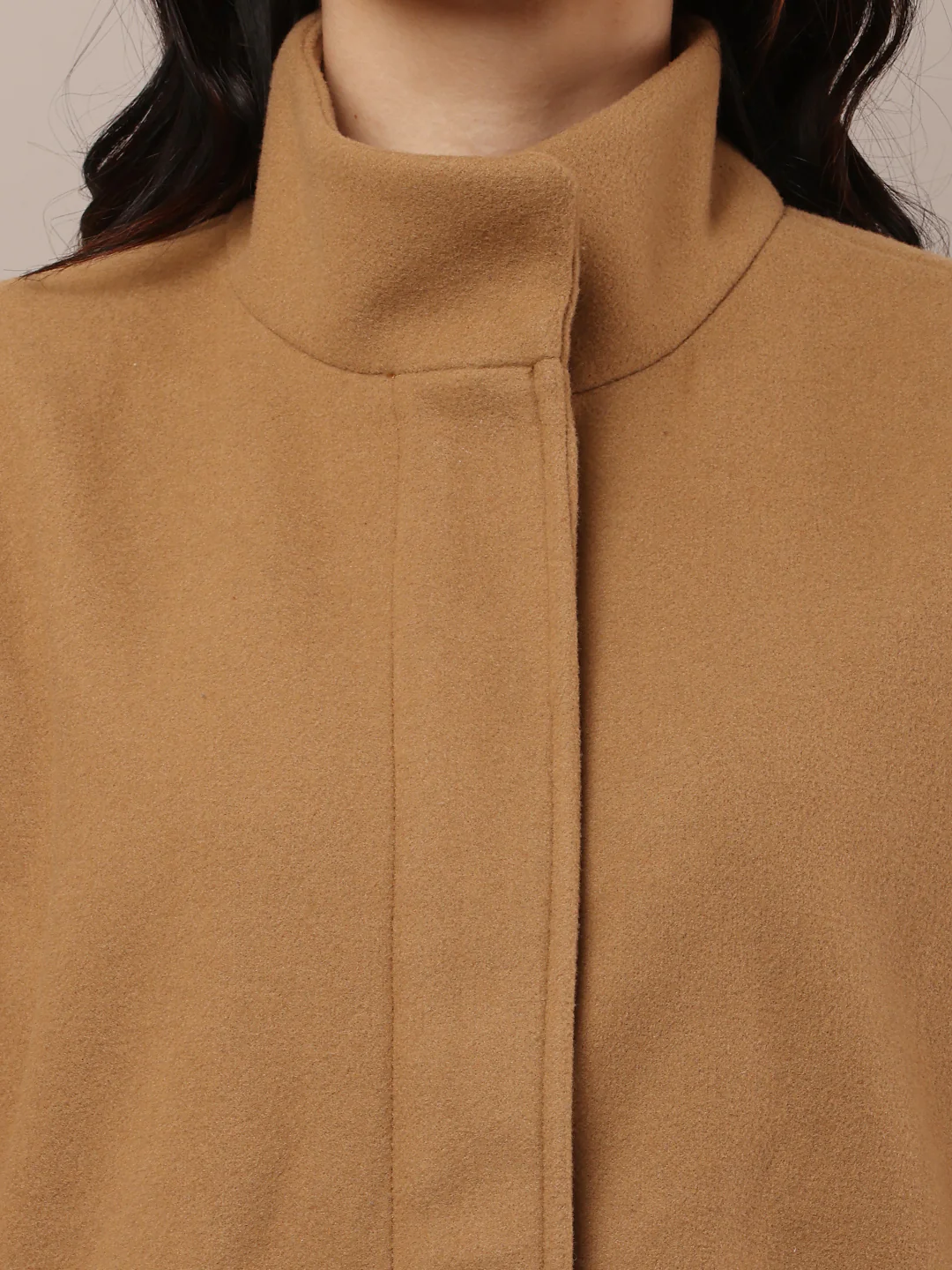 Women Brown Polyester High-Neck Stylish Trench Coat - Image 5