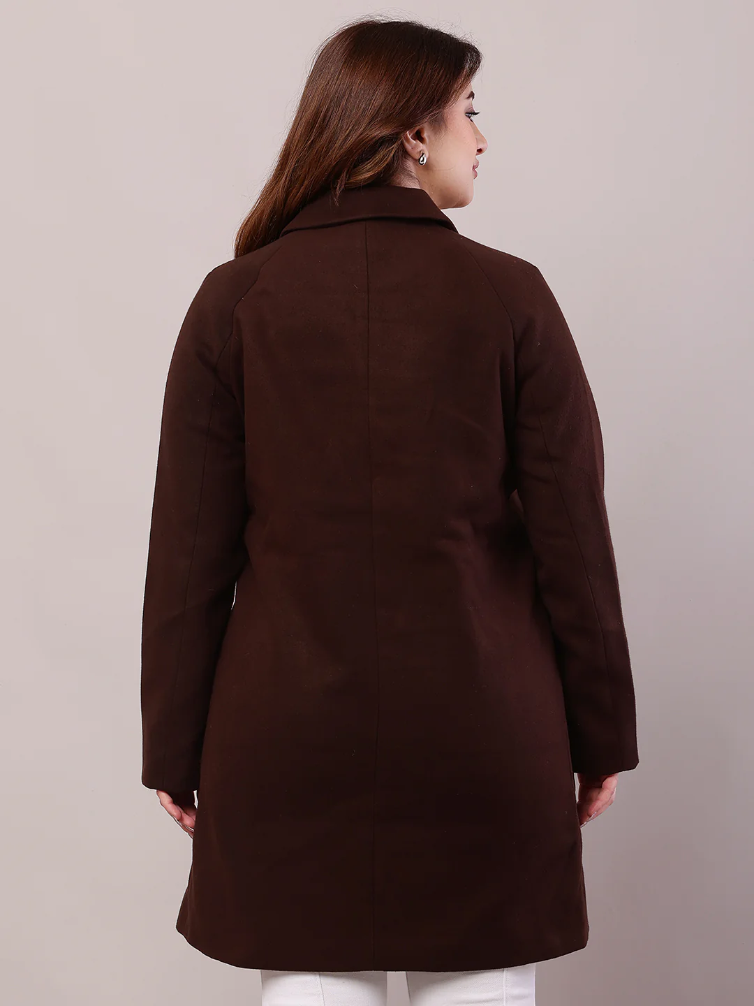 Women Brown Polyester Lapel Collar Trench Coat - Image 4