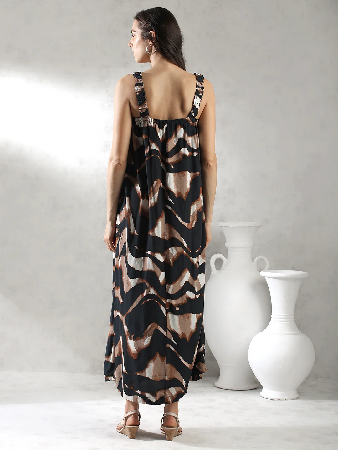 Women Brown Flared Maxi Fit Dress - Image 4