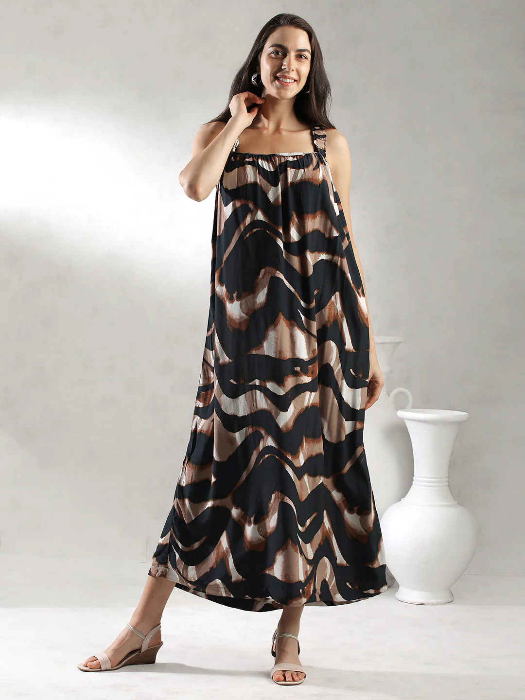 Women Brown Flared Maxi Fit Dress - Image 6