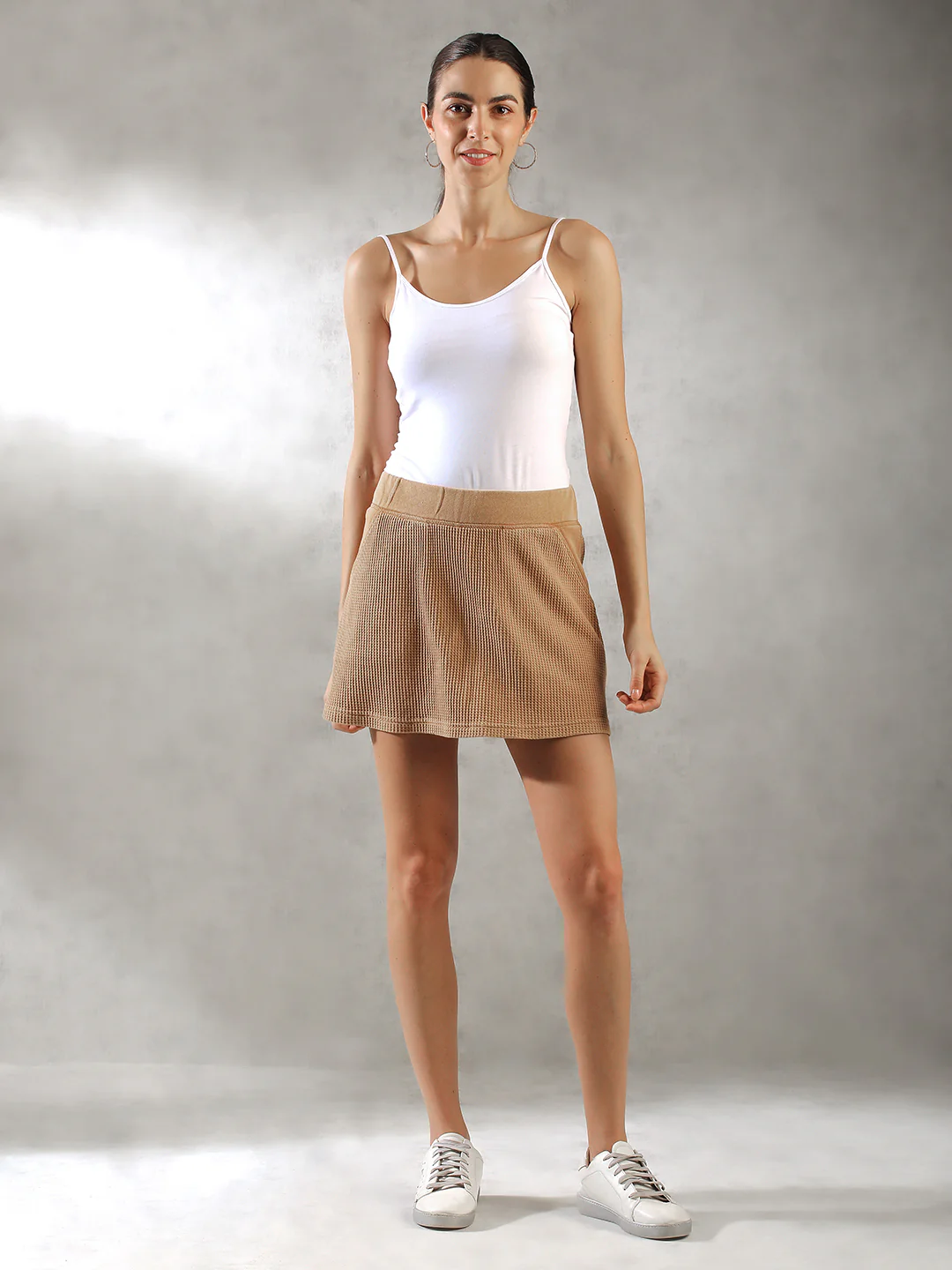 Women Brown Waffle Textured Skirt - Image 2