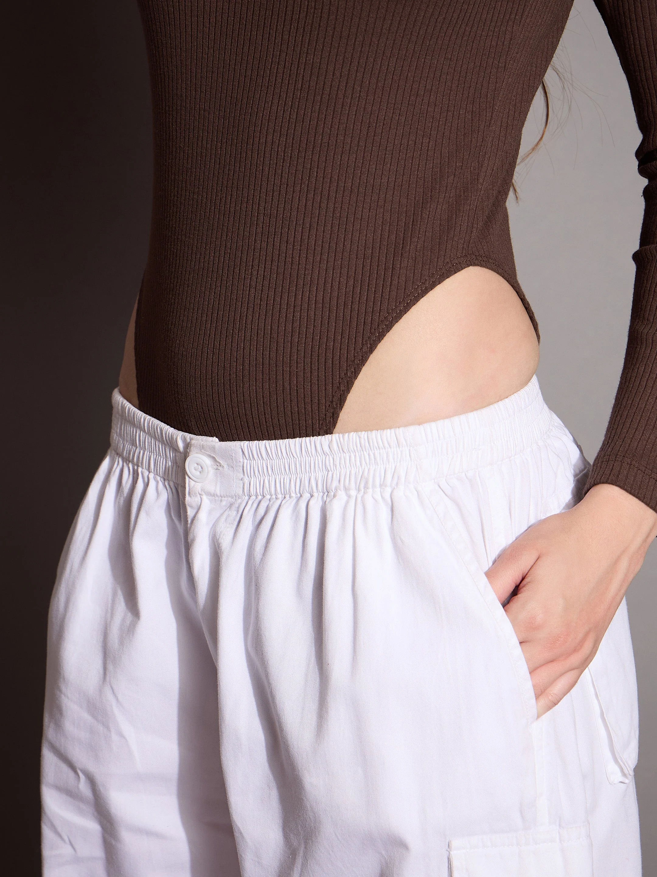 Women Brown Rib Sweetheart Neck Bodysuit - Image 5
