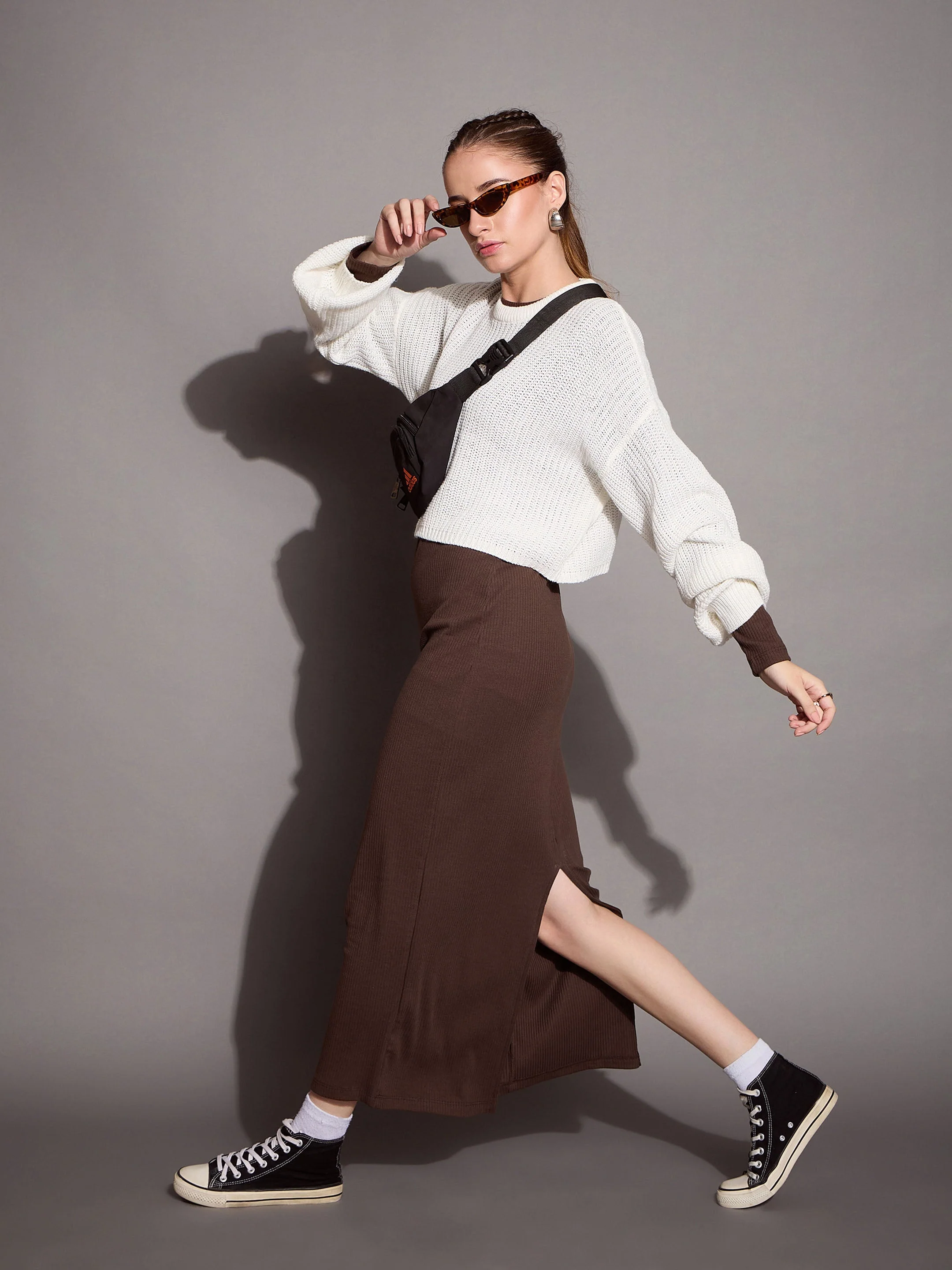 Women Brown Ribbed Bodycon Maxi Dress - Image 2
