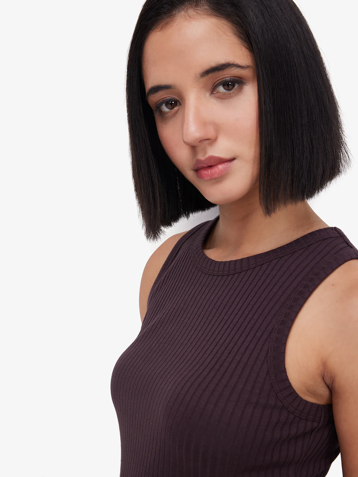 Women Brown Ribbed Side Slit Midi Dress - Image 3