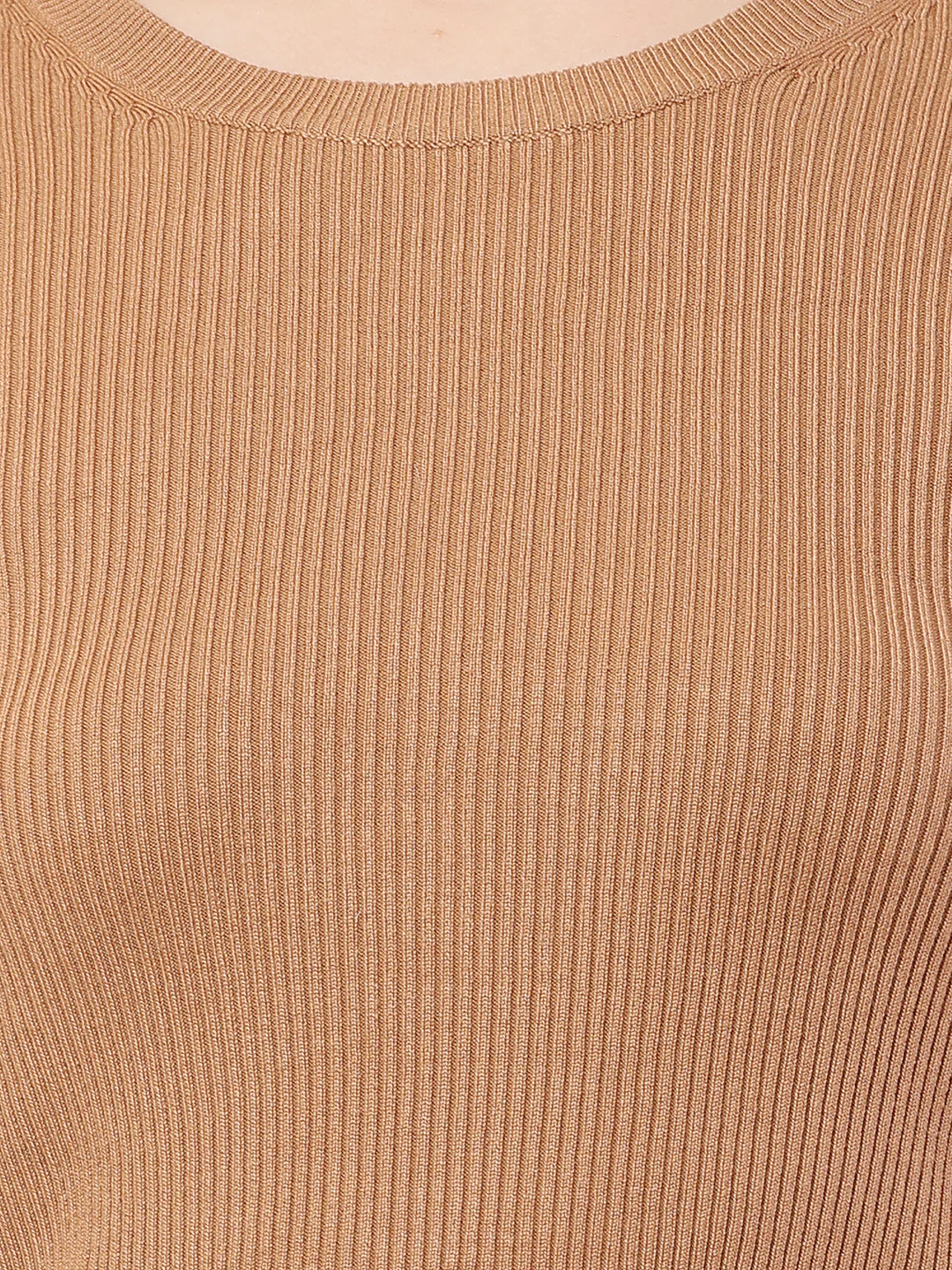 Women Brown Ribbed Sweater - Image 5