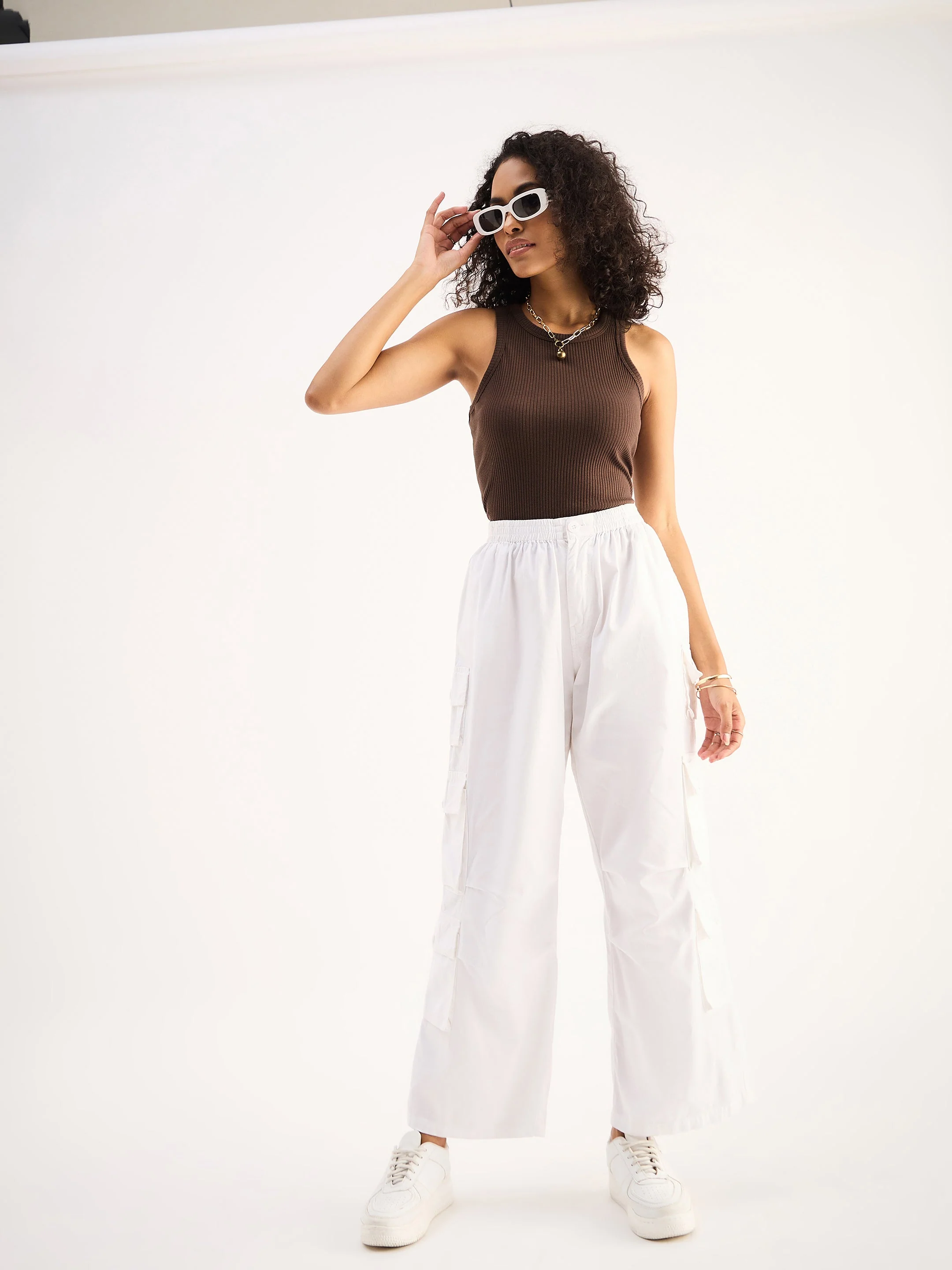 Women Brown Ribbed Vest Top - Image 6