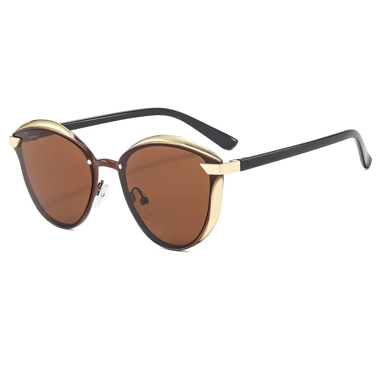 Women Brown Round Gold Sunglasses - Image 2