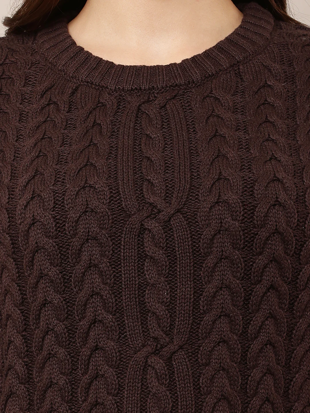 Women Brown Round Neck Full Sleeve Sweater - Image 5