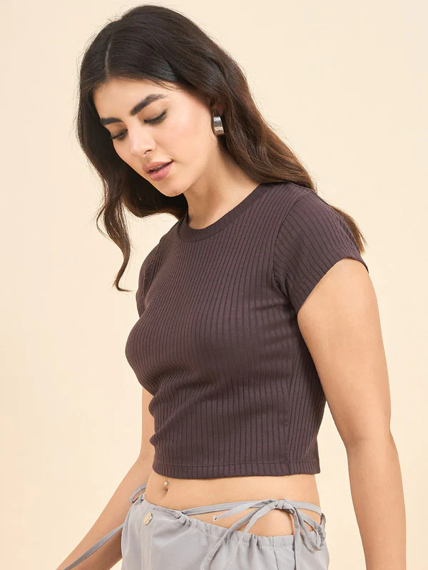 Women Brown Short Sleeve Tank Top - Image 3