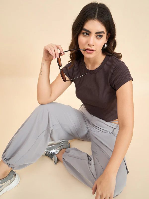 Women Brown Short Sleeve Tank Top - Image 6